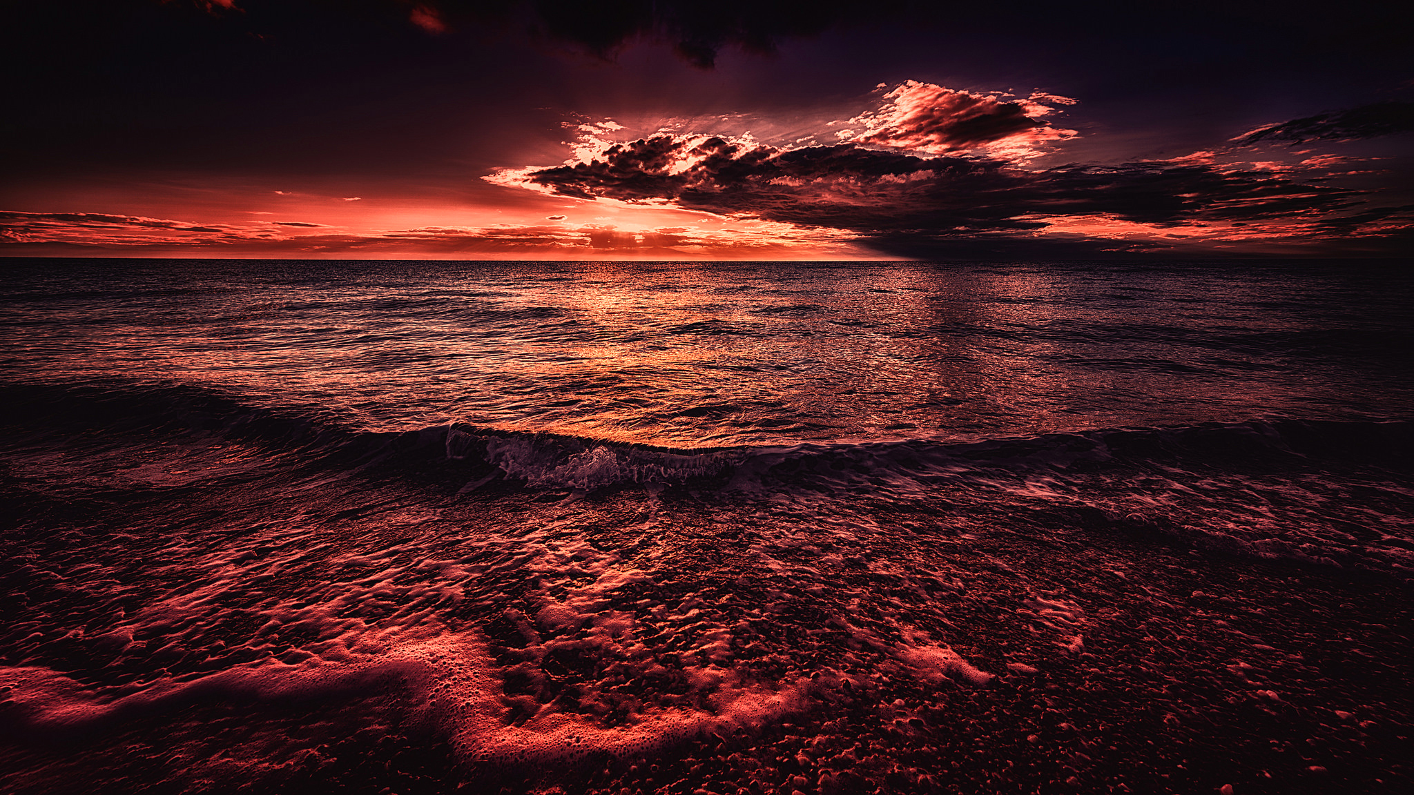 Free download wallpaper Sunset, Horizon, Dark, Ocean, Earth, Cloud, Orange (Color) on your PC desktop