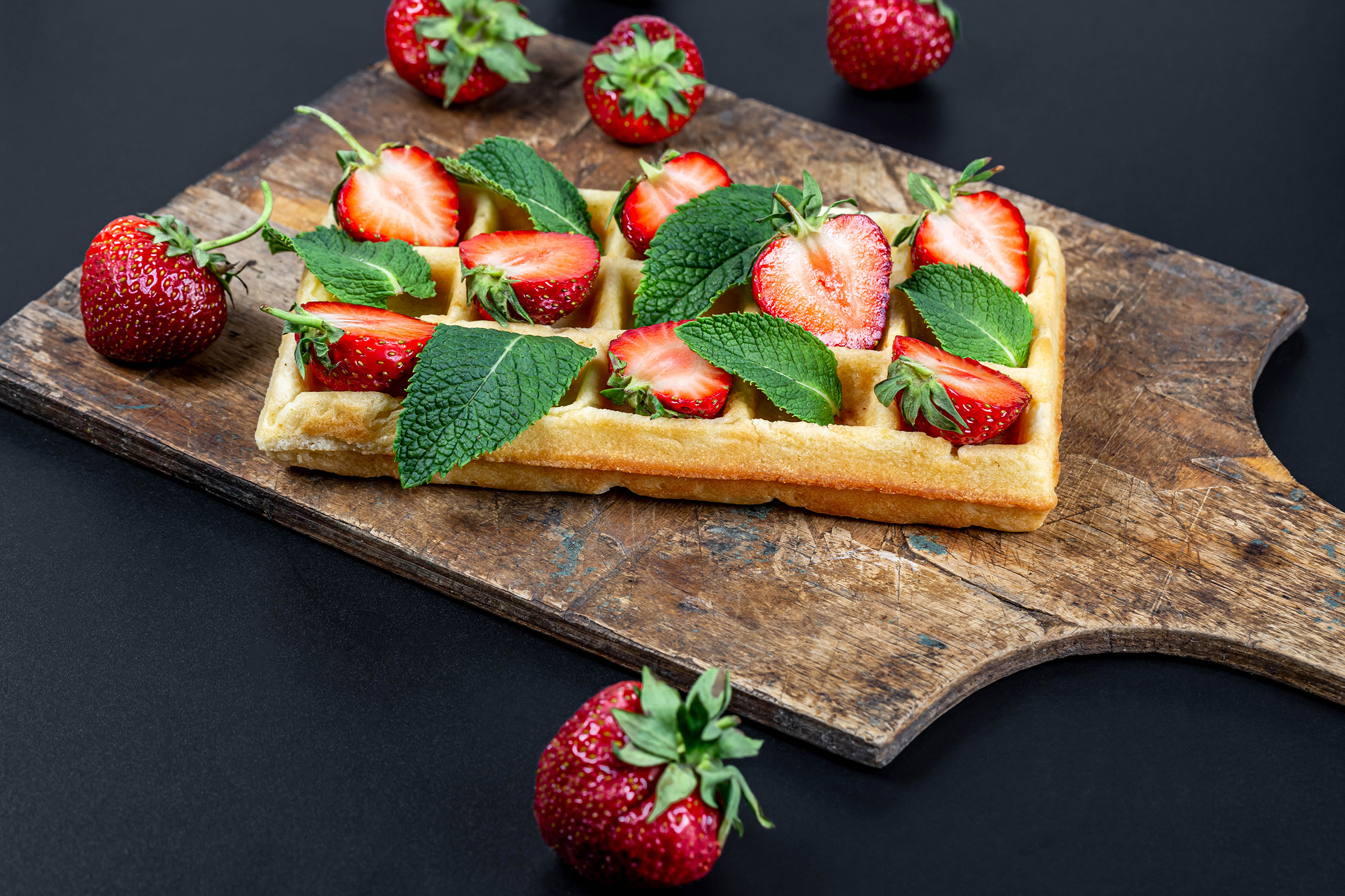Download mobile wallpaper Food, Strawberry, Still Life, Berry, Fruit, Waffle, Breakfast for free.