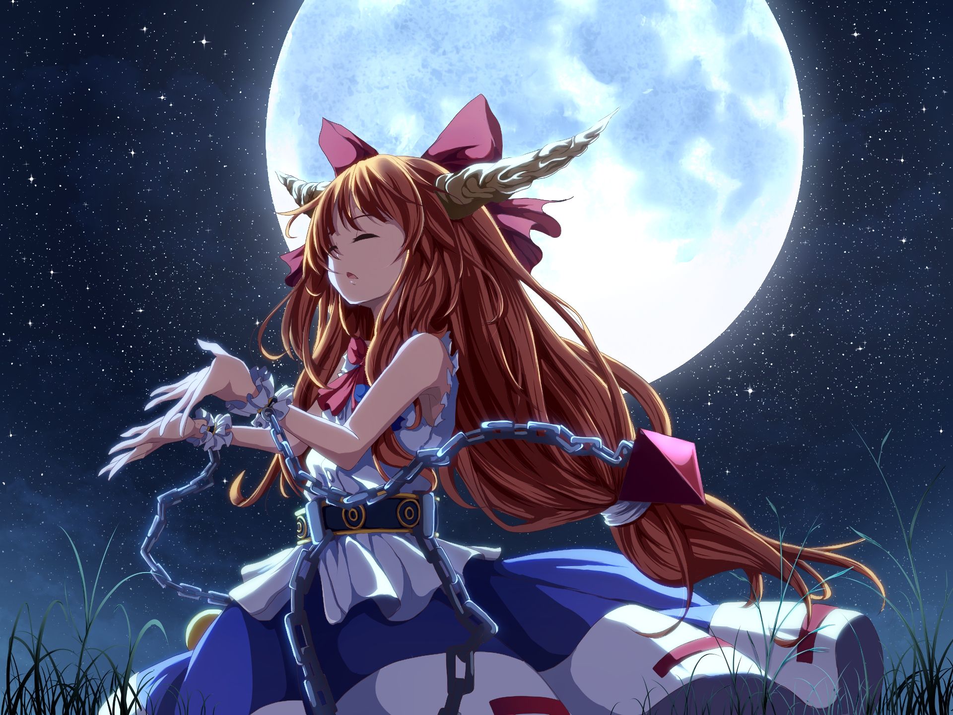 Download mobile wallpaper Anime, Moon, Touhou, Suika Ibuki for free.