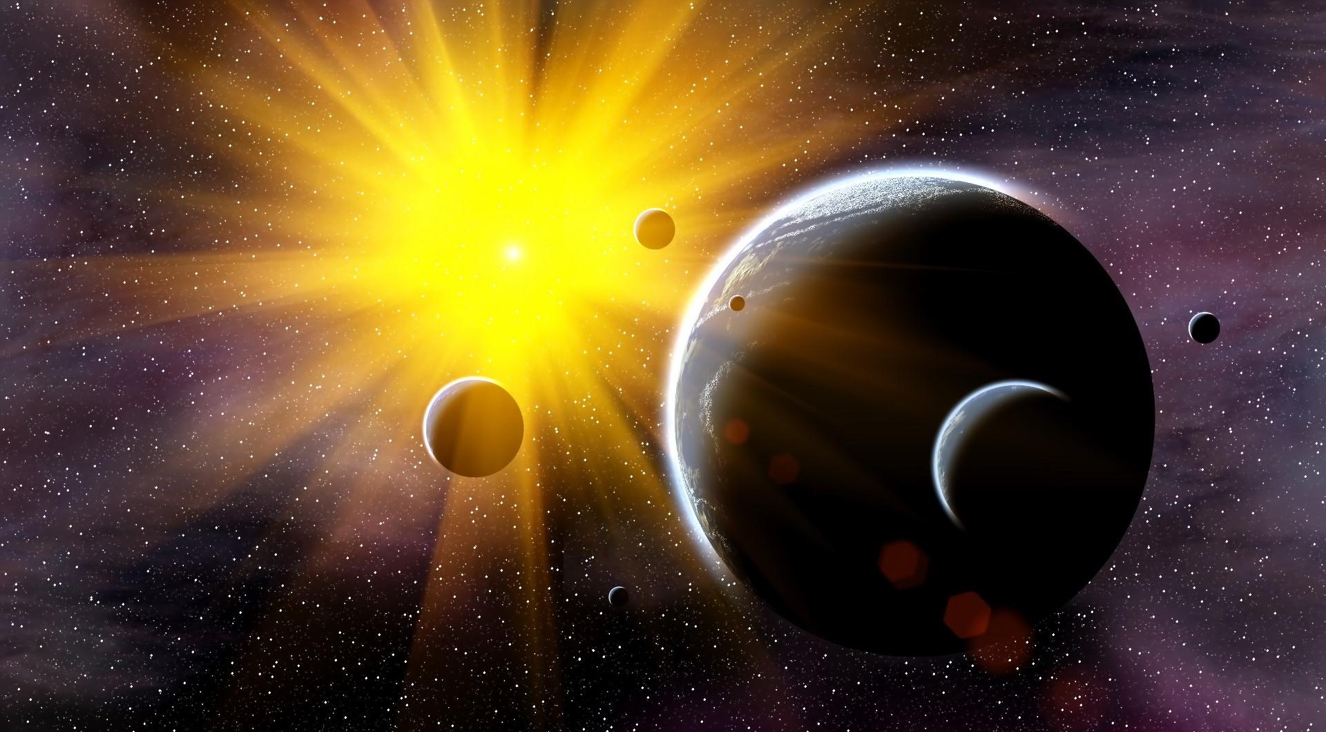 Free download wallpaper Stars, Sun, Beams, Rays, Universe, Planets on your PC desktop