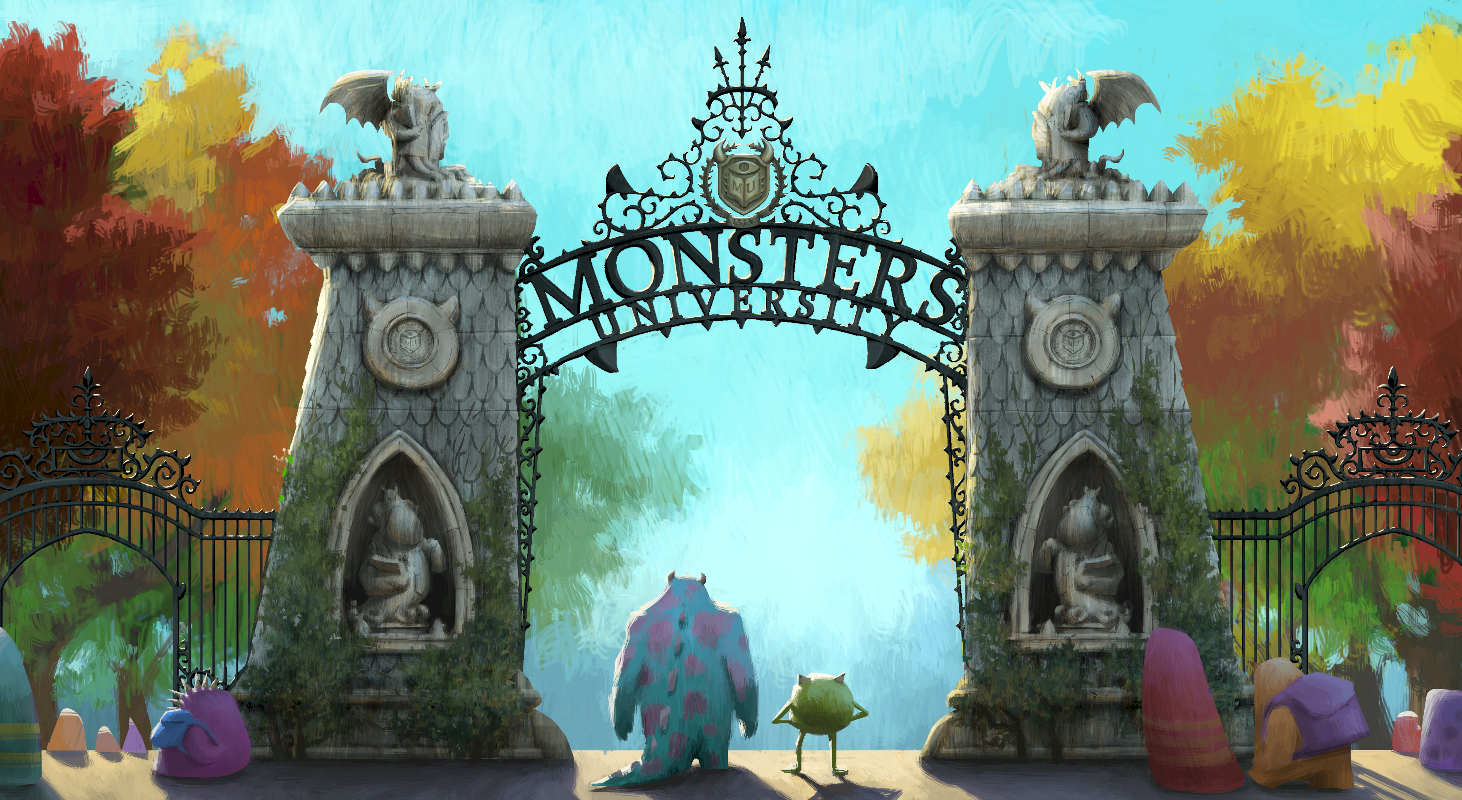 Laden Sie das Filme, Die Monster Uni, James P Sullivan, Mike Wazowski-Bild kostenlos auf Ihren PC-Desktop herunter