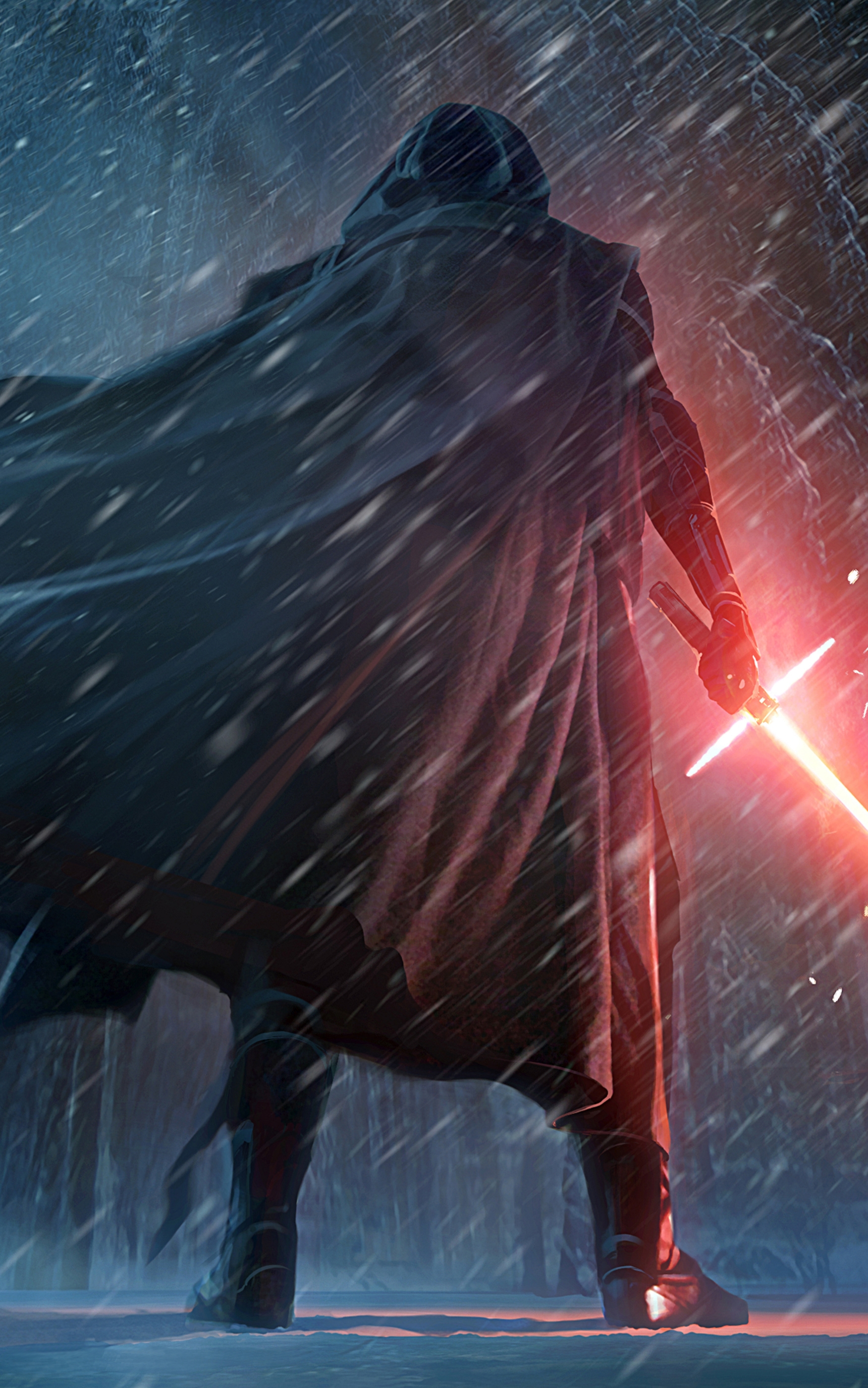 Download mobile wallpaper Star Wars, Cape, Lightsaber, Movie, Sith (Star Wars), Red Lightsaber, Star Wars Episode Vii: The Force Awakens, Kylo Ren for free.