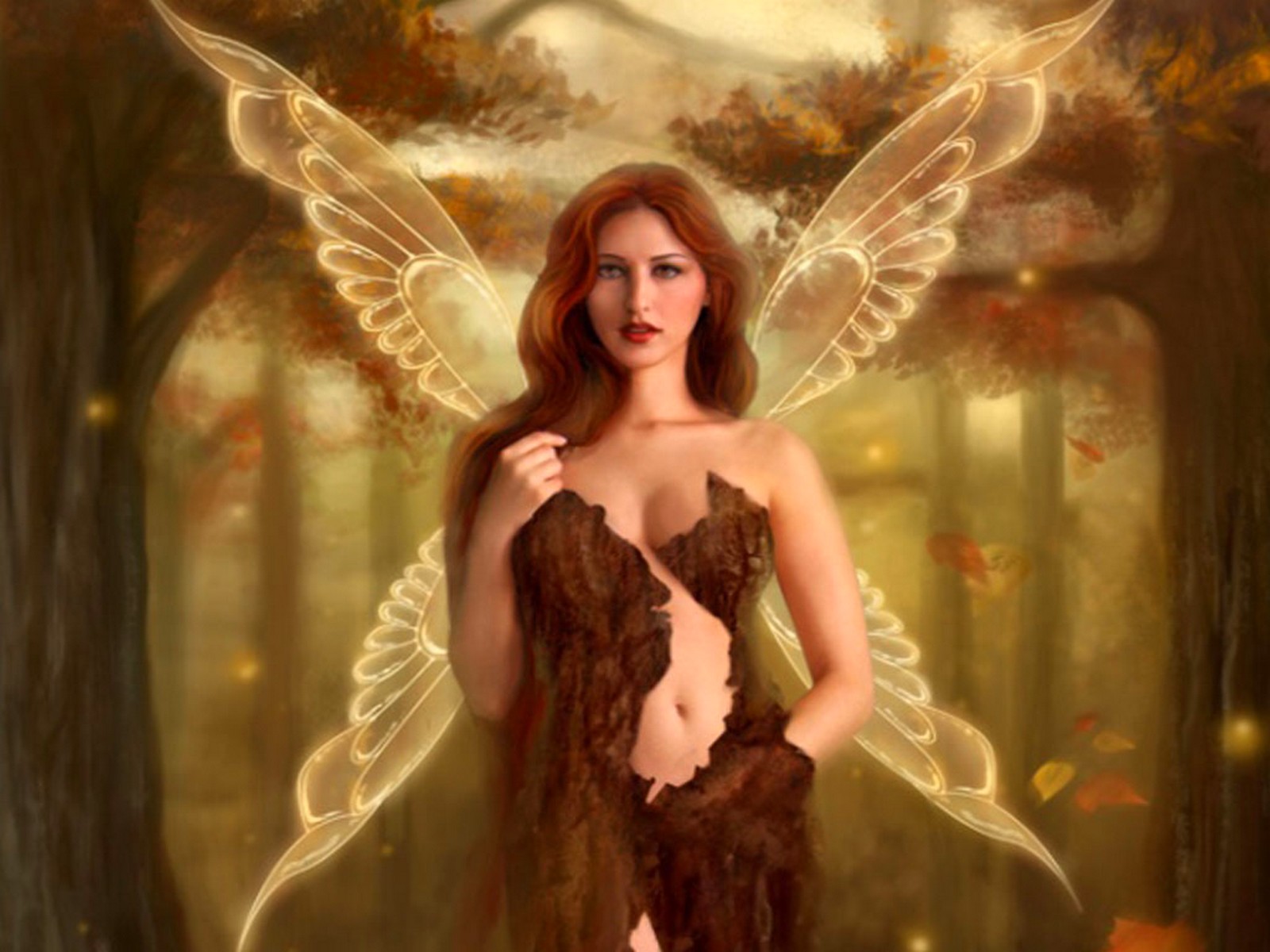 Free download wallpaper Fantasy, Forest, Fall, Redhead, Wings, Fairy on your PC desktop