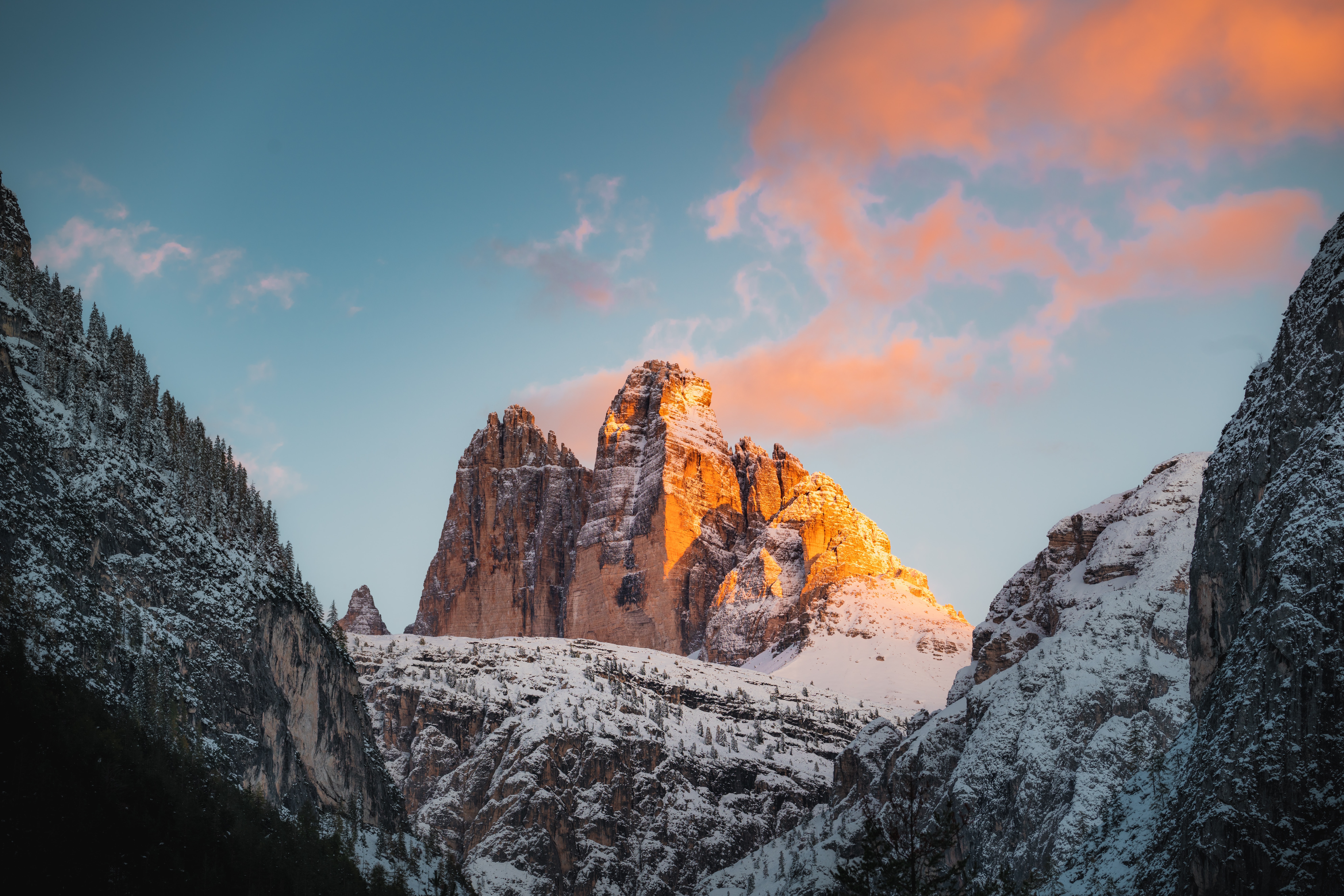 156829壁紙のダウンロード山, 冬, 自然, 日没, 雪, 岩-スクリーンセーバーと写真を無料で