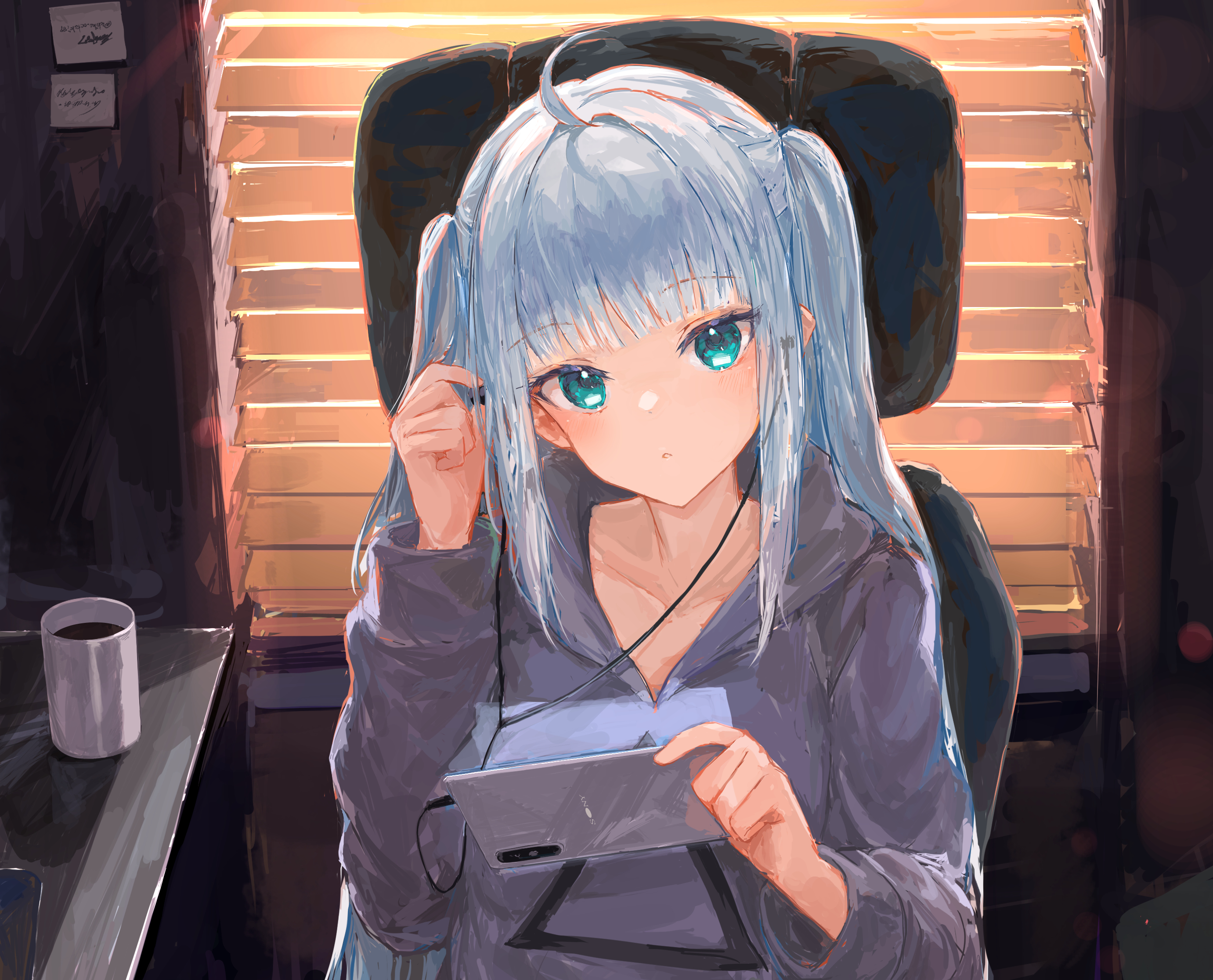 Laden Sie das Mädchen, Graue Haare, Grüne Augen, Animes-Bild kostenlos auf Ihren PC-Desktop herunter