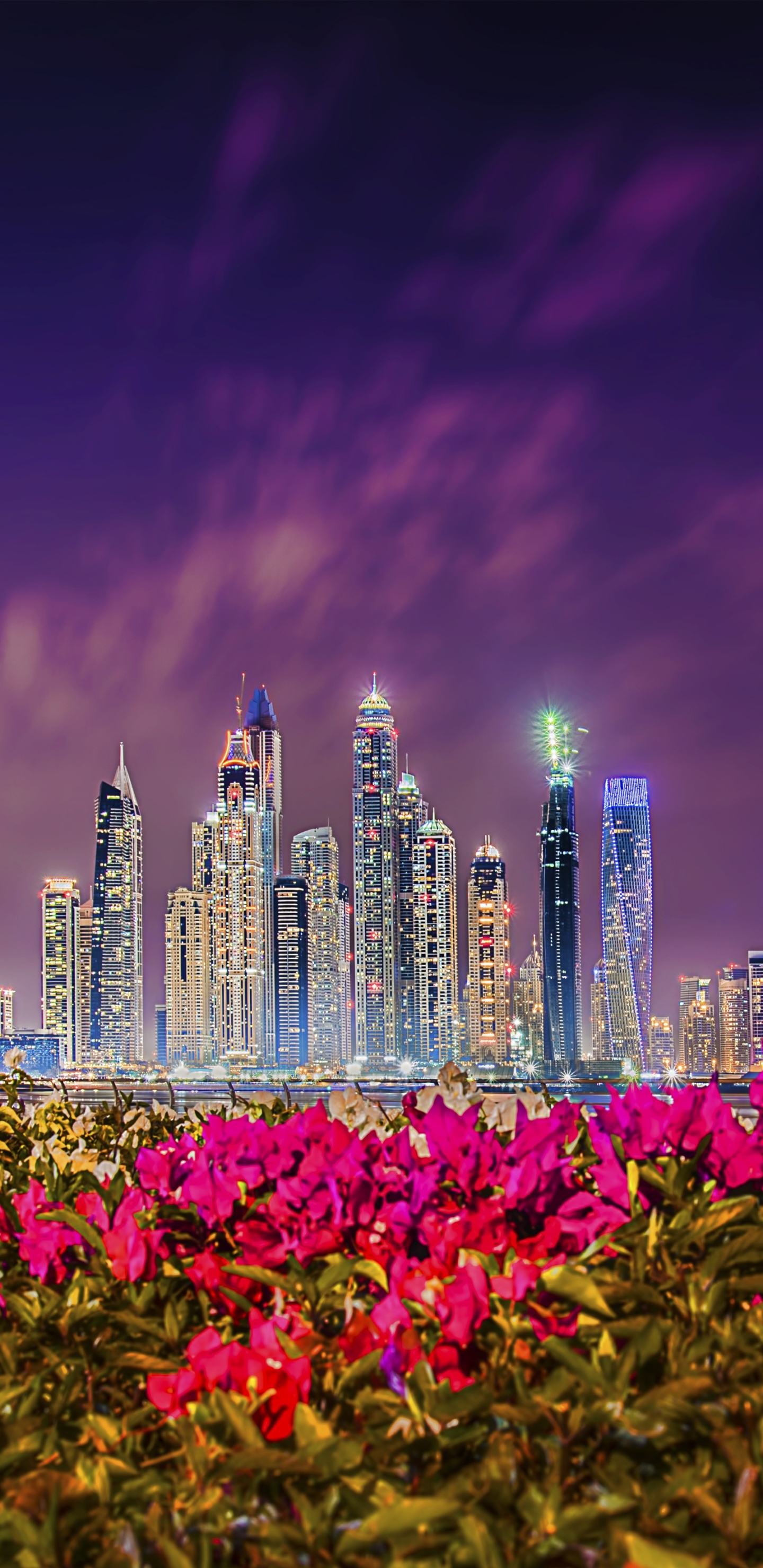 Laden Sie das Städte, Stadt, Wolkenkratzer, Gebäude, Blume, Dubai, Vereinigte Arabische Emirate, Menschengemacht, Großstadt-Bild kostenlos auf Ihren PC-Desktop herunter