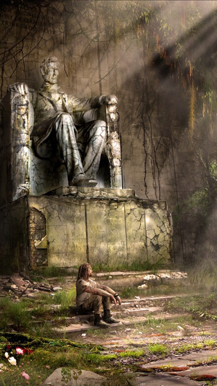Download mobile wallpaper Statue, Sci Fi, Jungle, Post Apocalyptic, Vladimir Manyuhina for free.