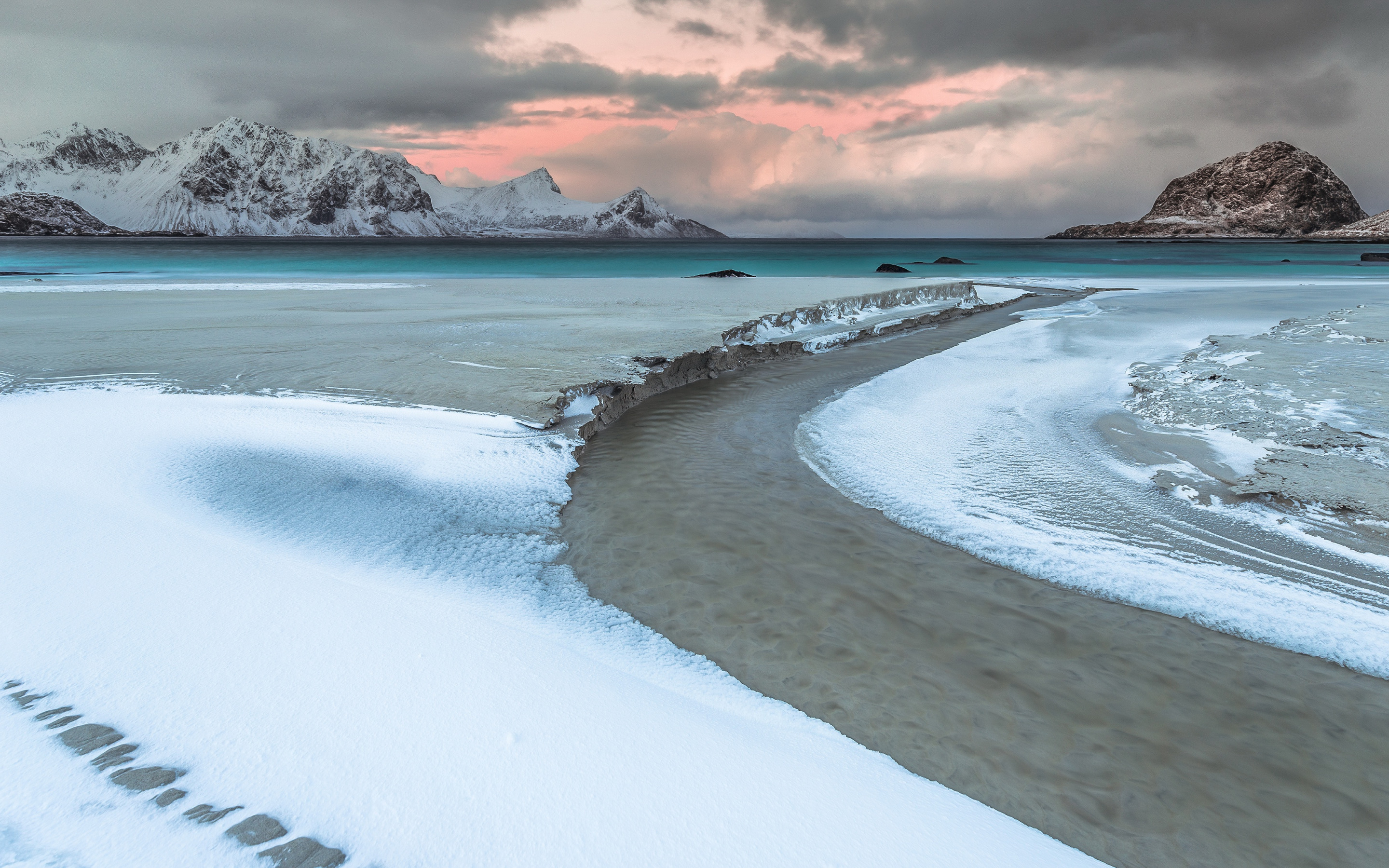 Handy-Wallpaper Winter, Eis, Schnee, Küste, Gebirge, Norwegen, Wolke, Fotografie, Lofoten kostenlos herunterladen.