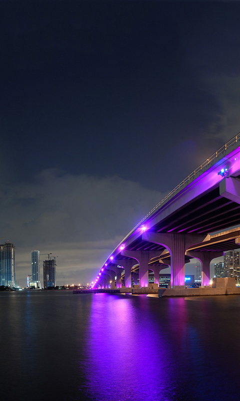 Handy-Wallpaper Städte, Brücke, Miami, Nacht, Menschengemacht kostenlos herunterladen.