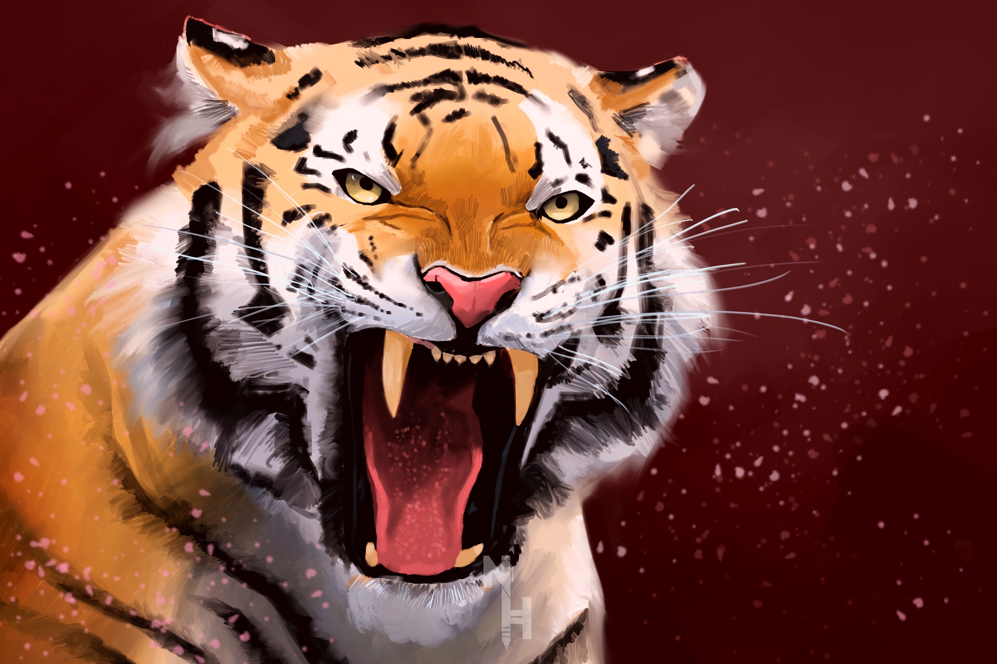 Download mobile wallpaper Predator, Aggression, Tiger, Grin, Art for free.
