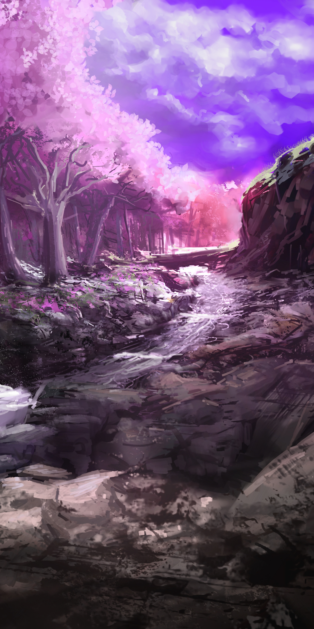 Download mobile wallpaper Fantasy, Forest, River, Blossom for free.