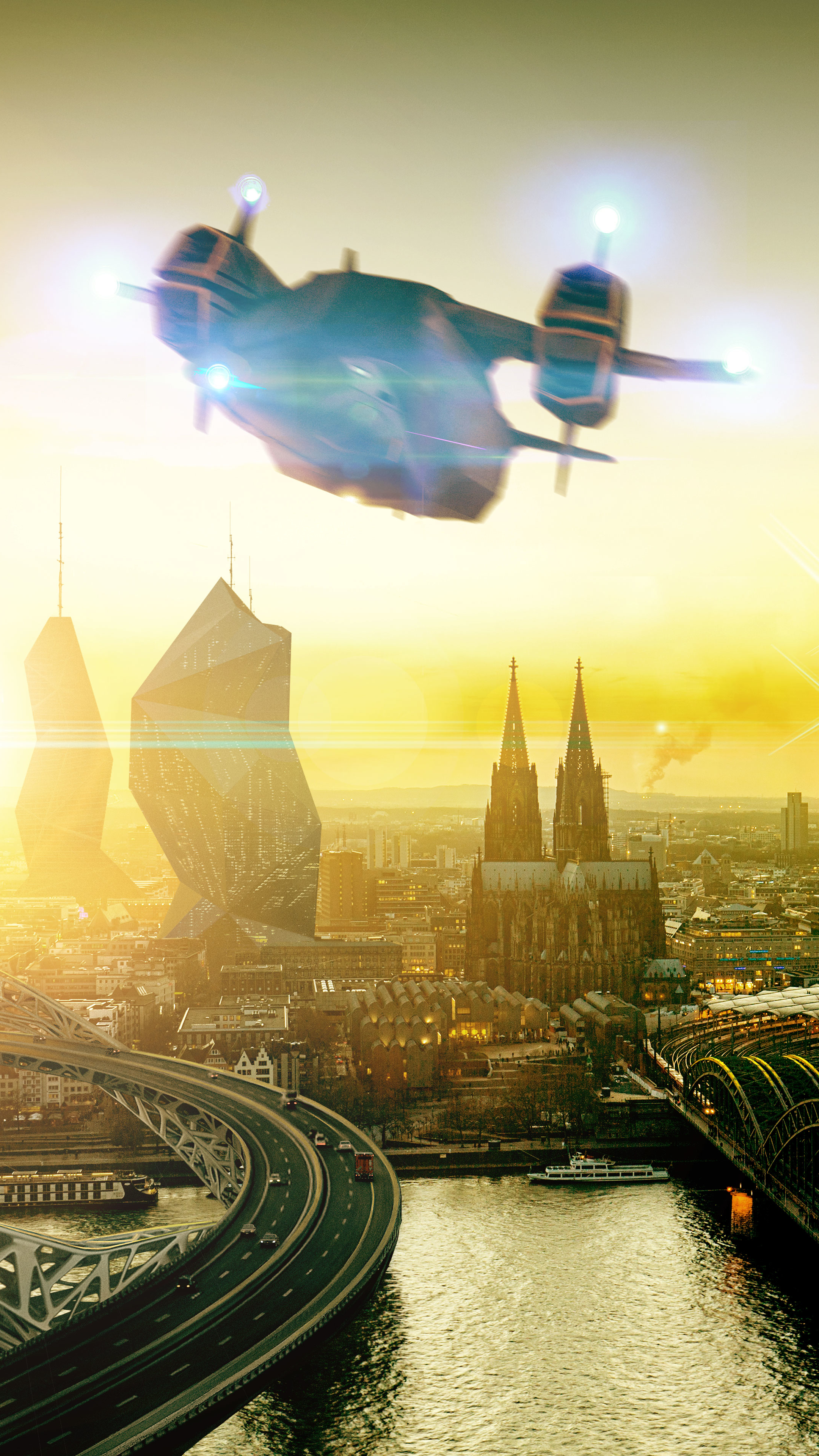 Laden Sie das Stadt, Stadtbild, Köln, Computerspiele, Großstadt, Deus Ex, Deus Ex: Mankind Divided-Bild kostenlos auf Ihren PC-Desktop herunter