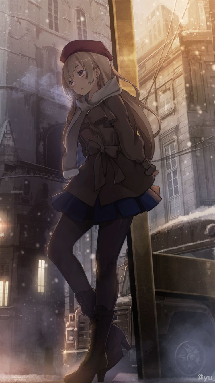 Download mobile wallpaper Anime, Blonde, Hat, Yellow Eyes, Scarf, Original, Long Hair for free.