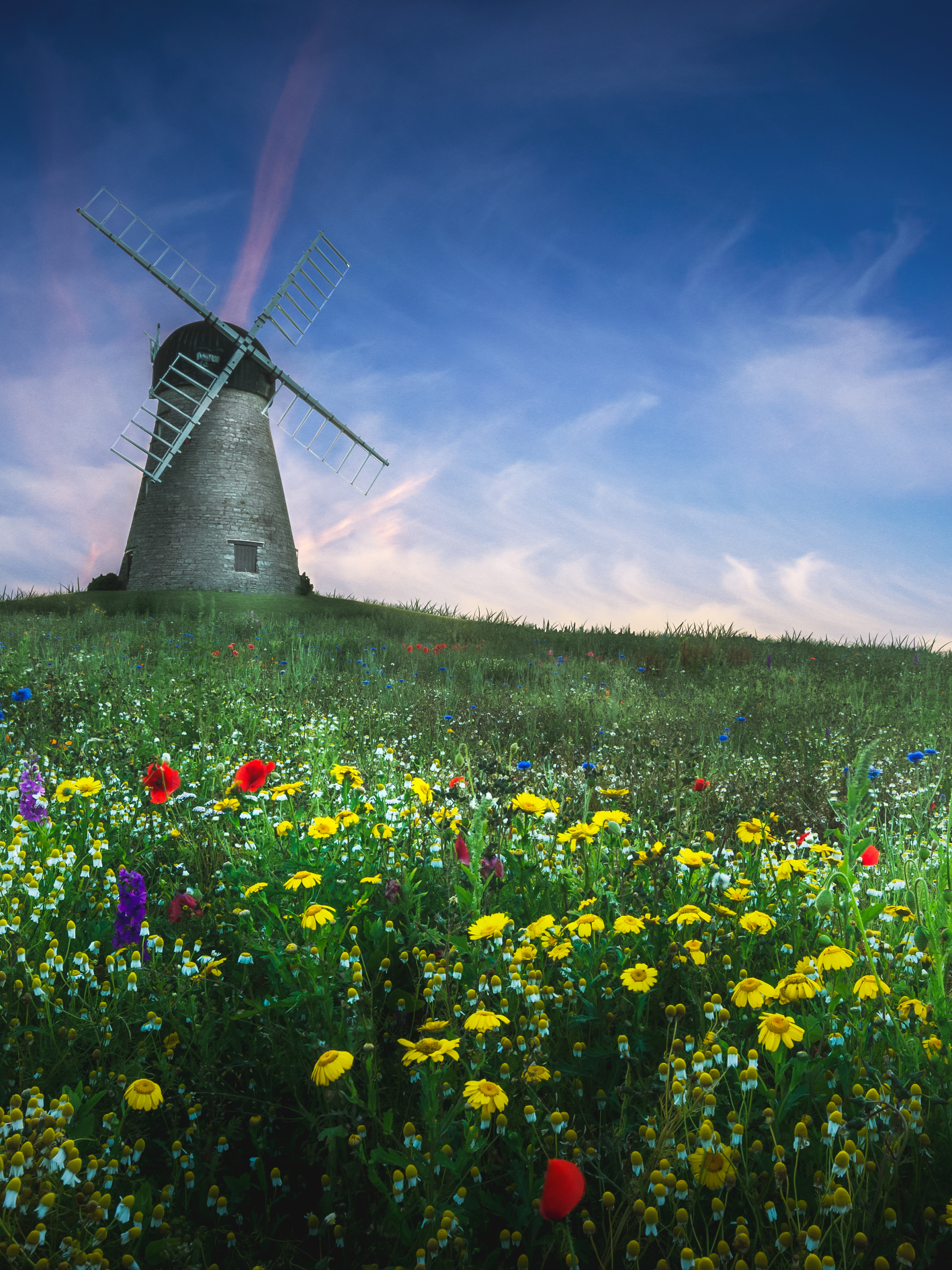Download mobile wallpaper Field, Meadow, Windmill, Man Made for free.