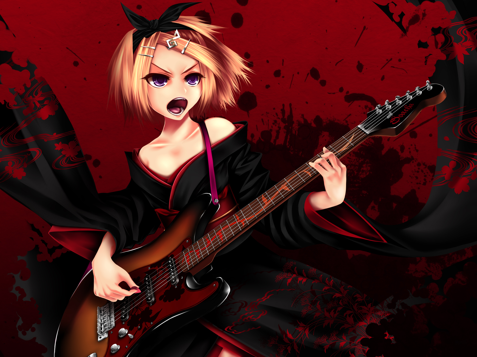 Baixar papel de parede para celular de Tengaku, Rin Kagamine, Ilustração Da Música, Guitarra, Vocaloid, Anime gratuito.