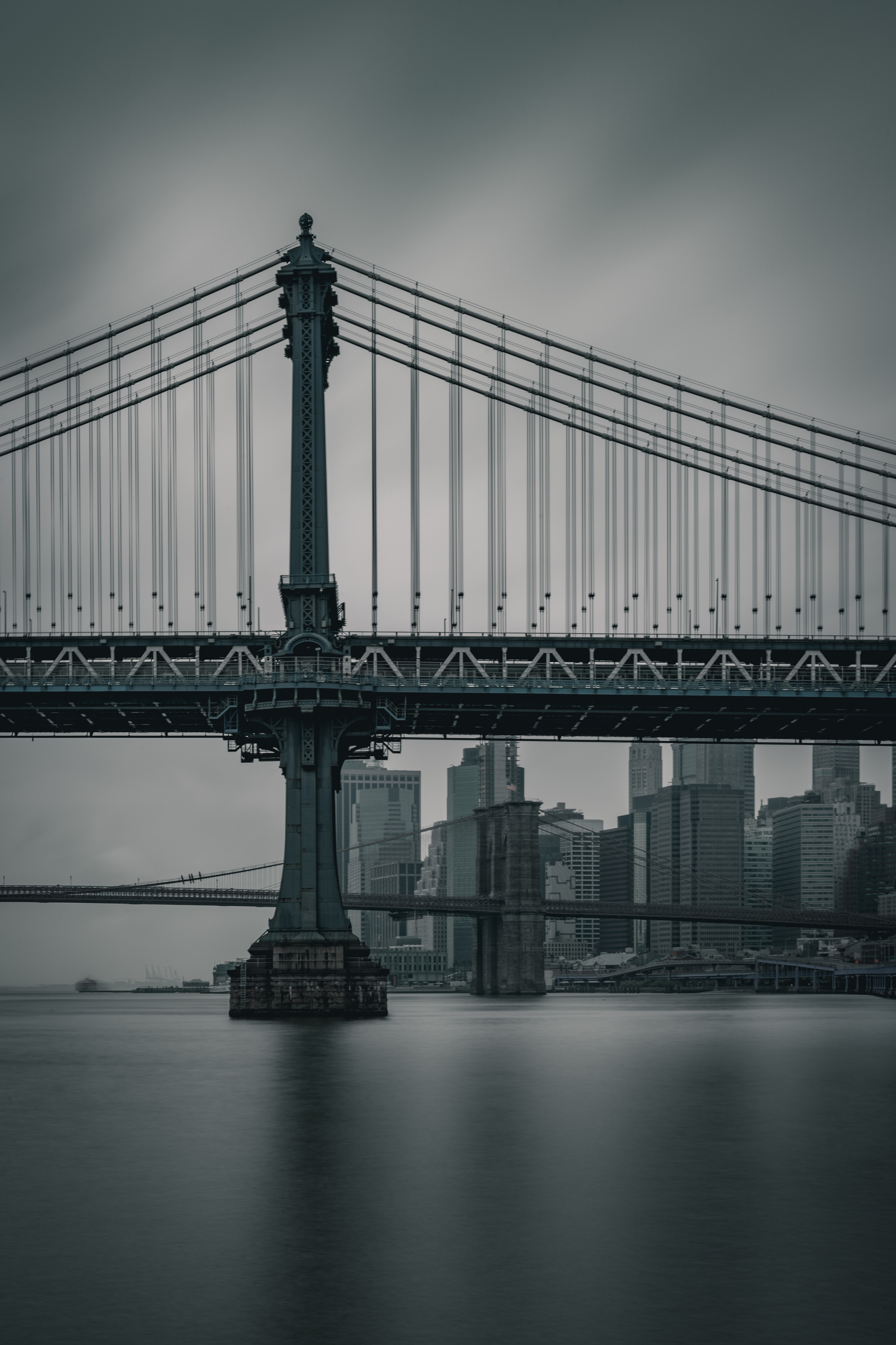 Скачать обои бесплатно Город, Сумерки, Мост, Города, Сша, Нью Йорк картинка на рабочий стол ПК