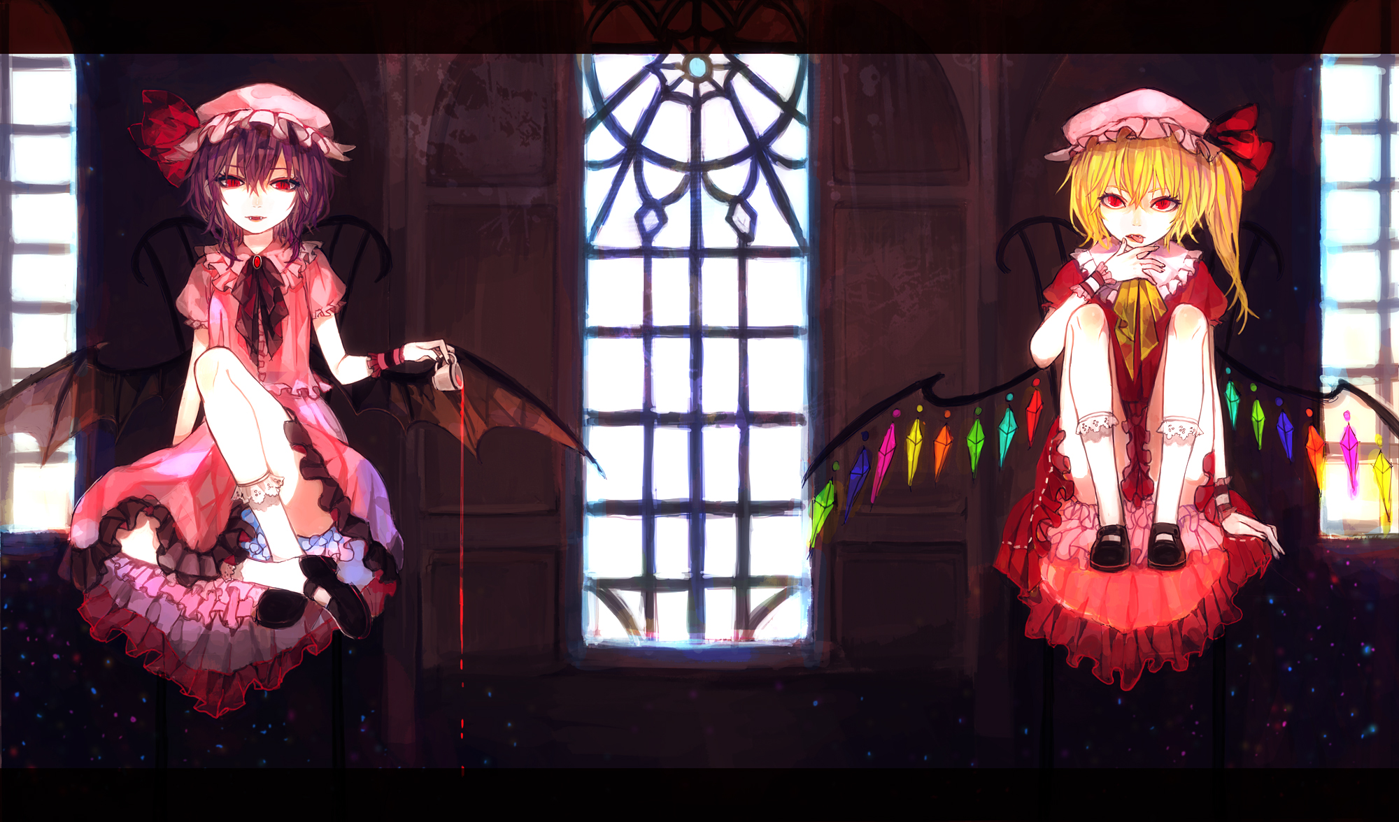 Handy-Wallpaper Animes, Remilia Scharlachrot, Flandre Scarlet, Tuhu kostenlos herunterladen.