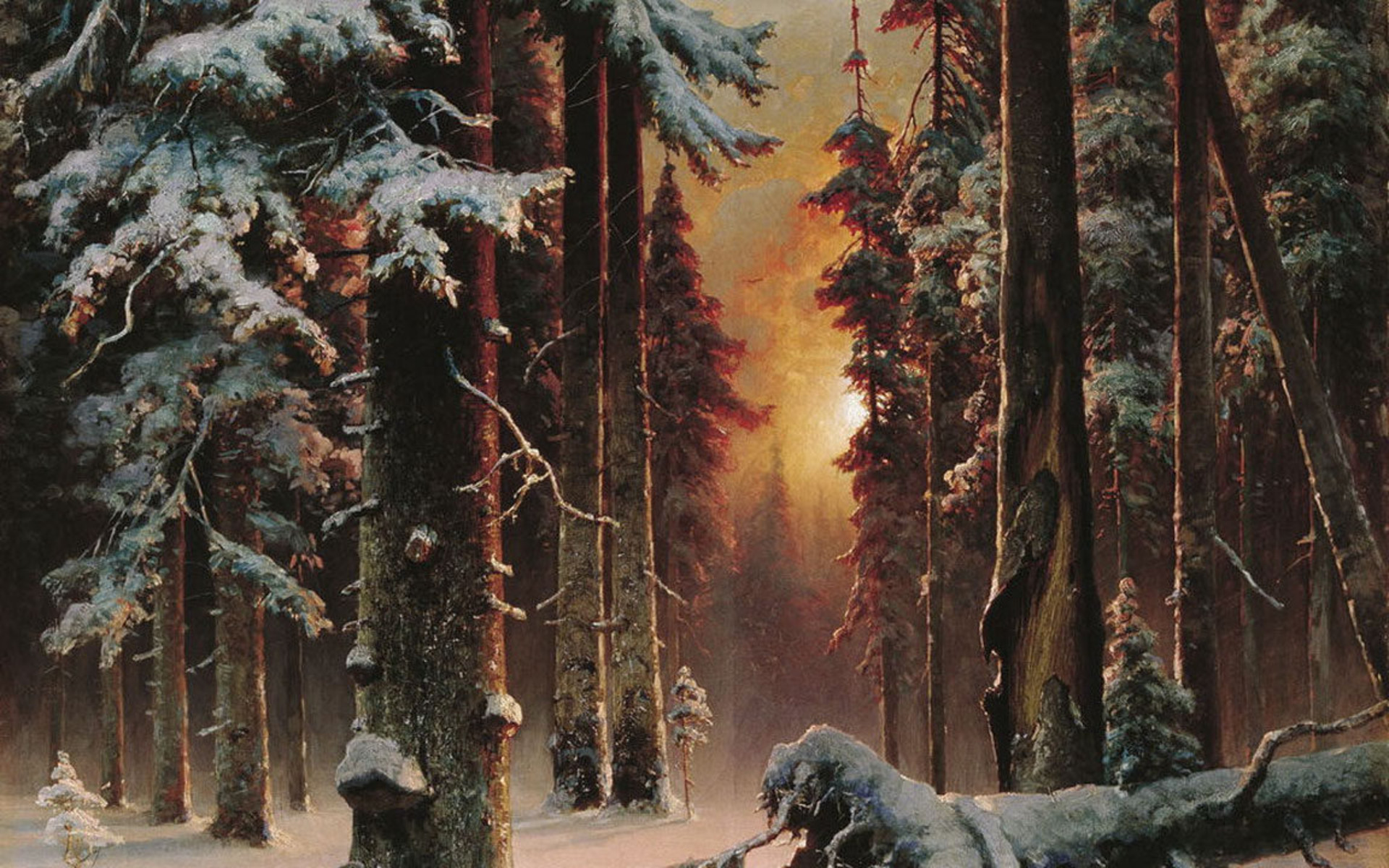 Скачать обои бесплатно Зима, Природа, Снег, Лес, Художественные картинка на рабочий стол ПК