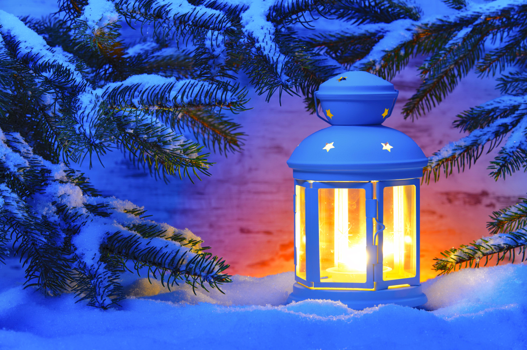 Download mobile wallpaper Winter, Snow, Branch, Lantern, Man Made for free.