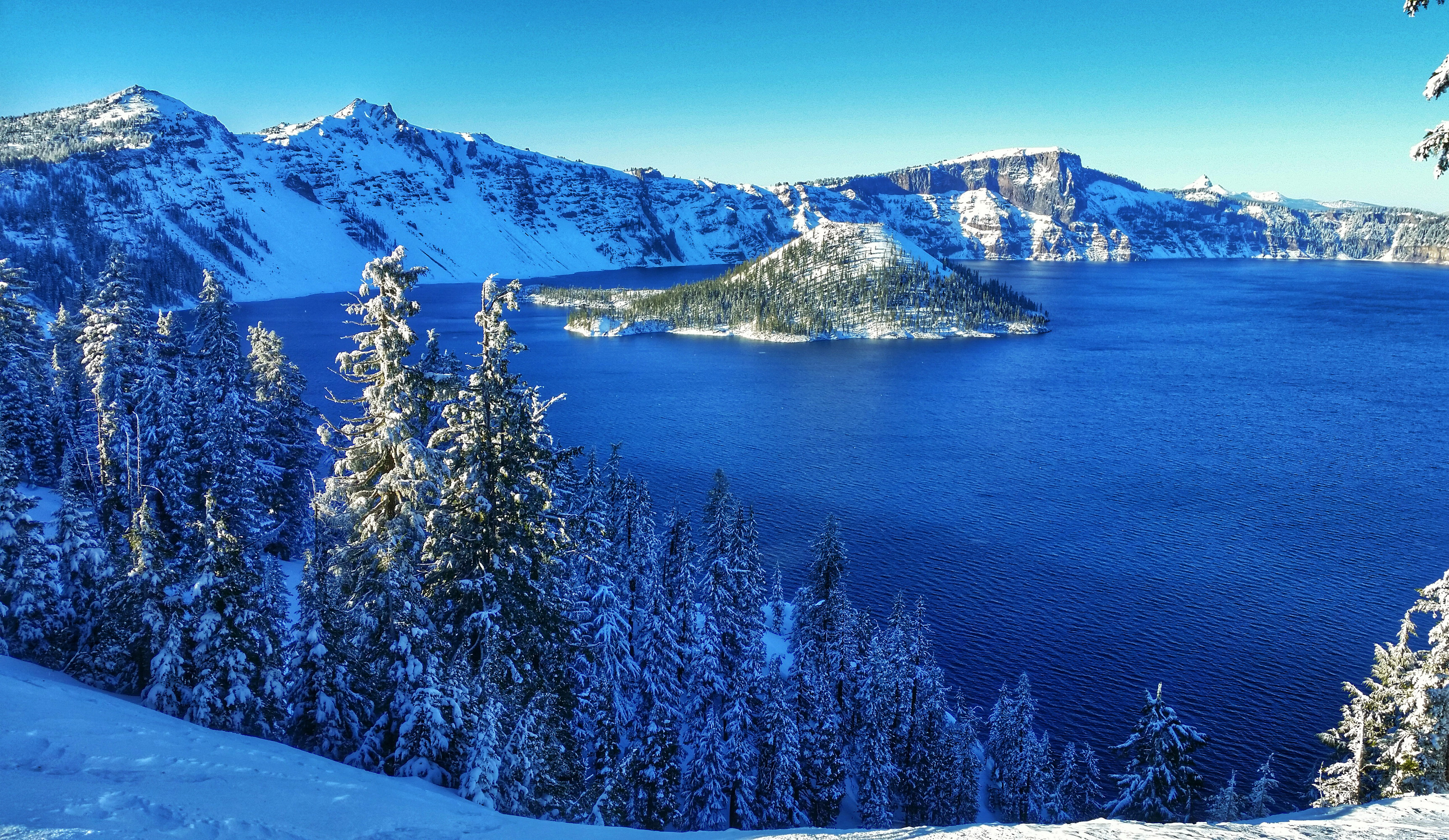 Download mobile wallpaper Winter, Snow, Mountain, Lake, Forest, Tree, Earth for free.