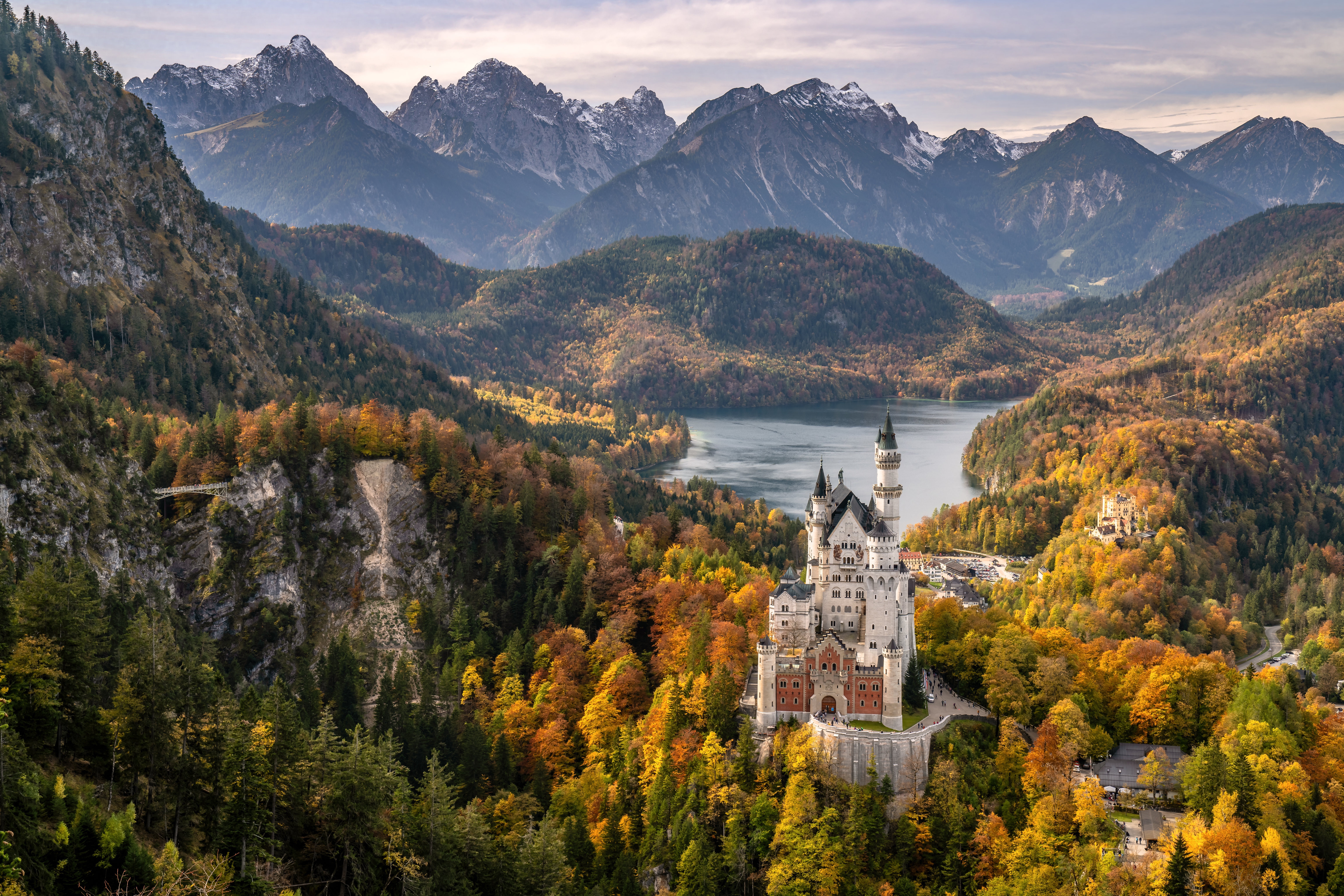 Laden Sie das Schlösser, Alpen, Deutschland, Bayern, Schloss Neuschwanstein, Menschengemacht-Bild kostenlos auf Ihren PC-Desktop herunter