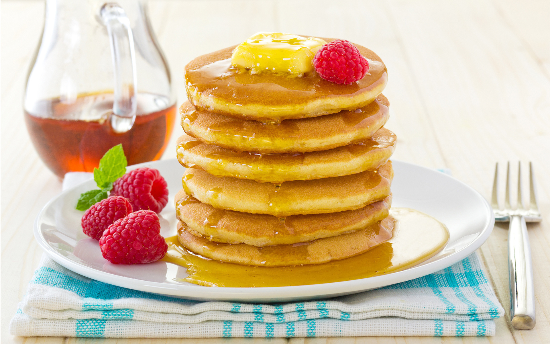 Download mobile wallpaper Food, Raspberry, Honey, Breakfast, Pancake for free.