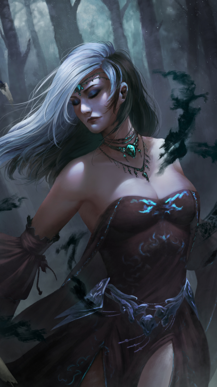 Download mobile wallpaper Magic, Fantasy, Necklace, Witch, White Hair for free.