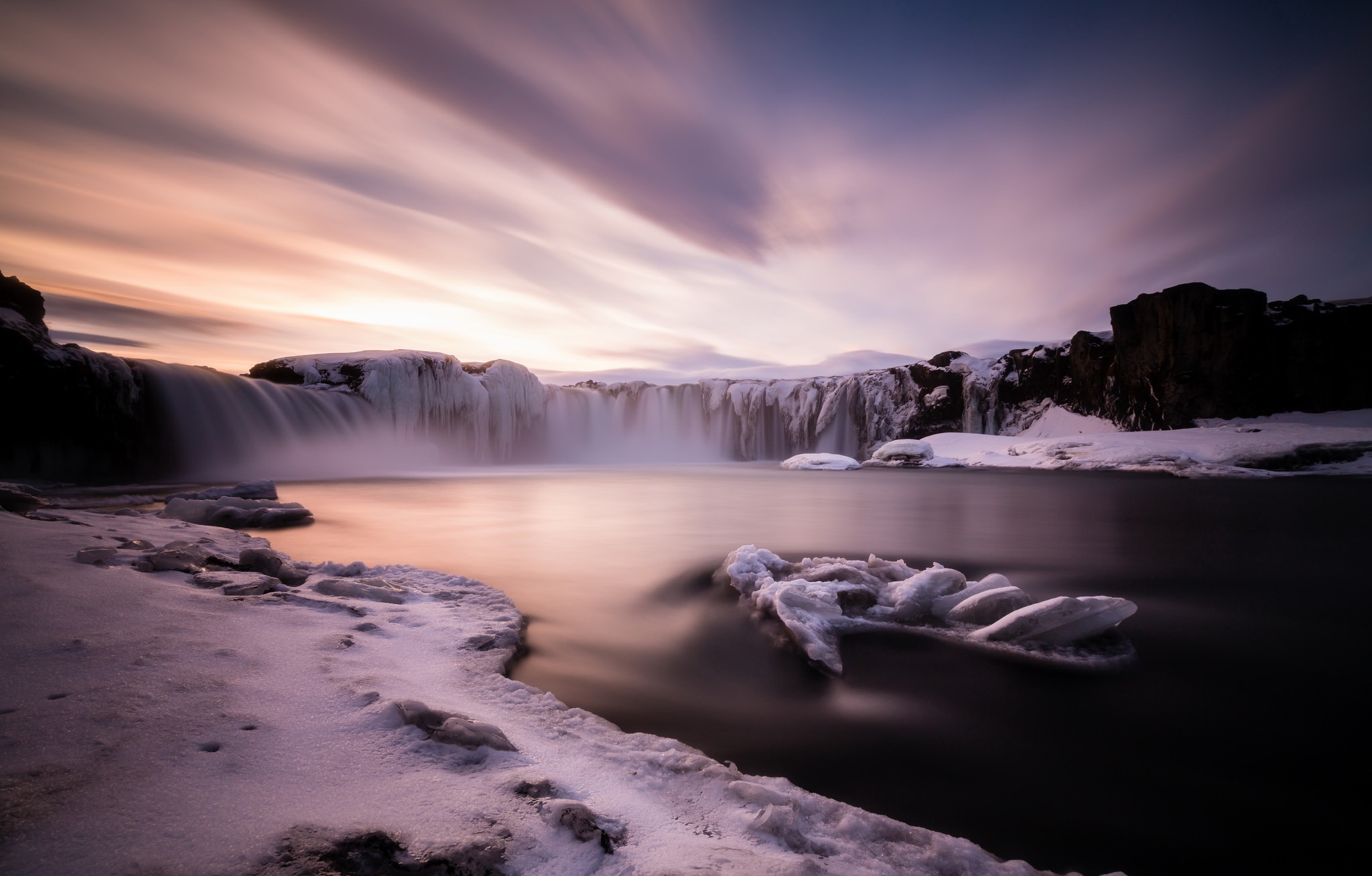 iceland, earth, goðafoss, cloud, sky, snow, water, waterfall, waterfalls