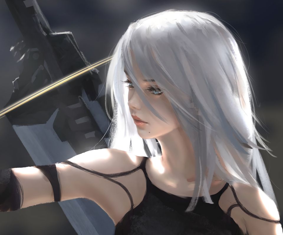 Download mobile wallpaper Sword, Video Game, White Hair, Nier: Automata, Yorha Type A No 2 for free.