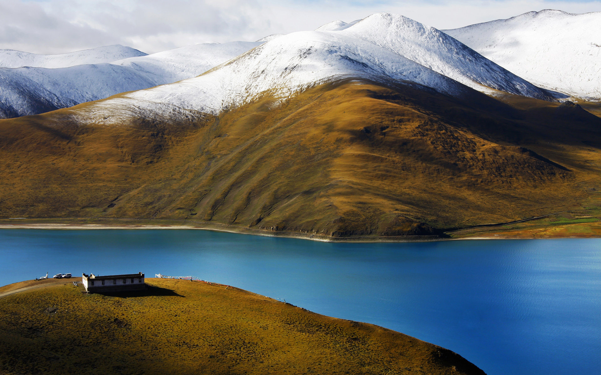 Free download wallpaper Landscape, Snow, Mountain, Lake, Earth, River, Scenic on your PC desktop