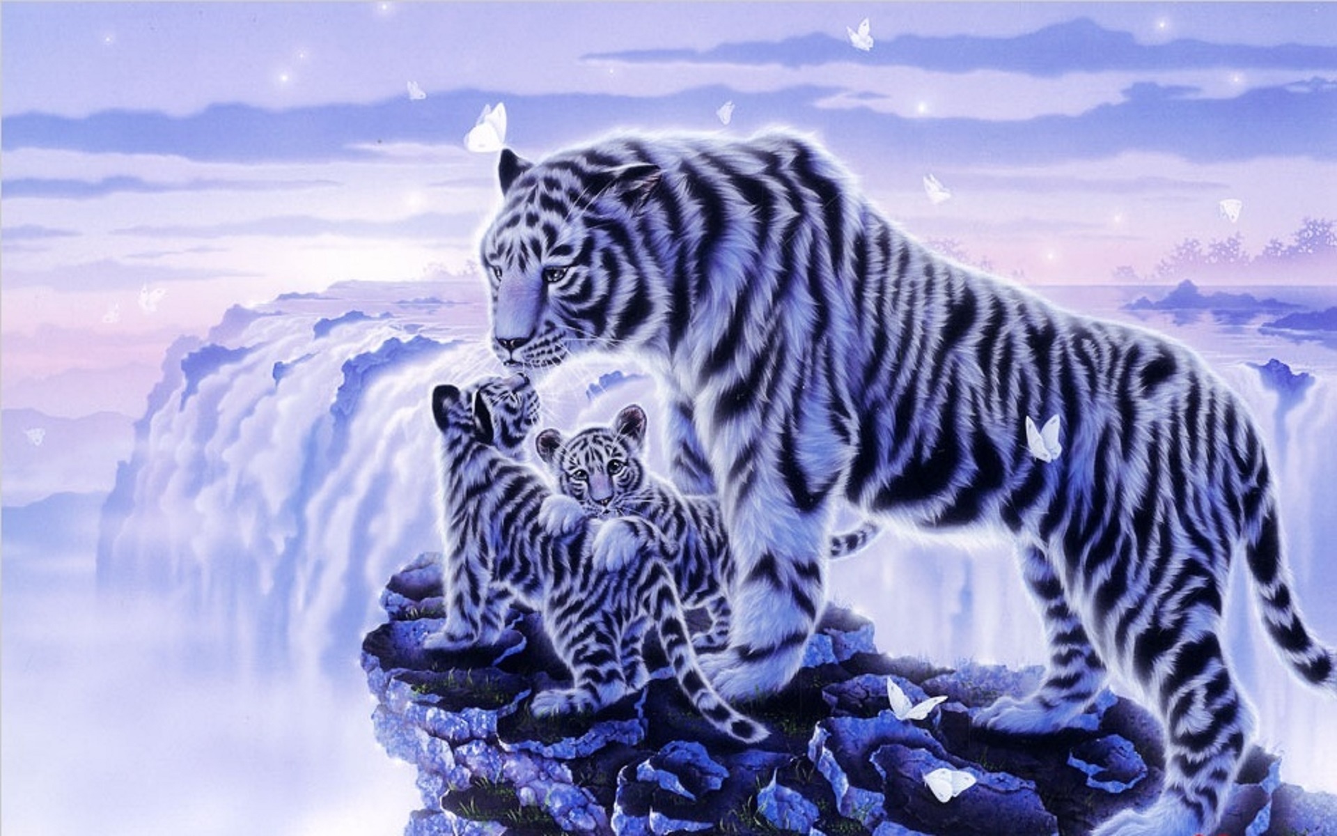 383557 Hintergrundbild herunterladen fantasietiere, tierbaby, fantasie, tiger, jungtier, schnee, weißer tiger - Bildschirmschoner und Bilder kostenlos