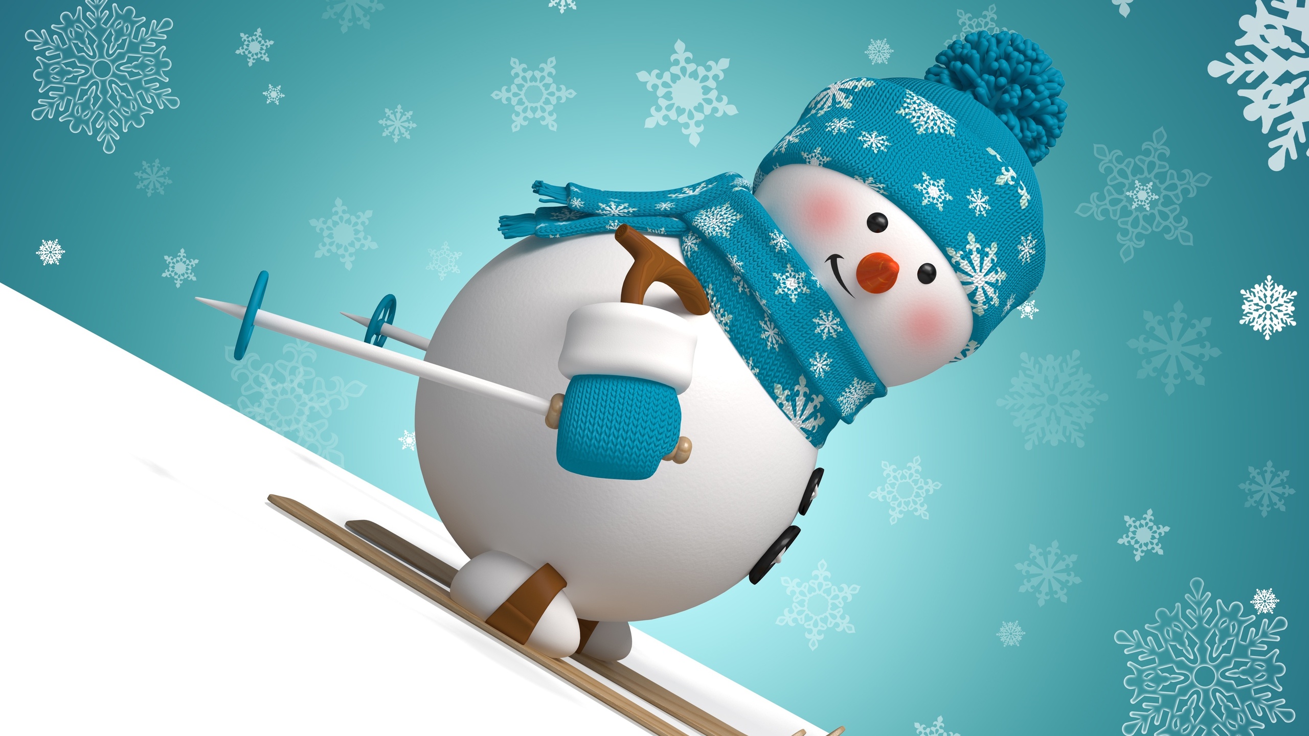 Скачать обои бесплатно Снеговик, Художественные, Катание На Лыжах картинка на рабочий стол ПК