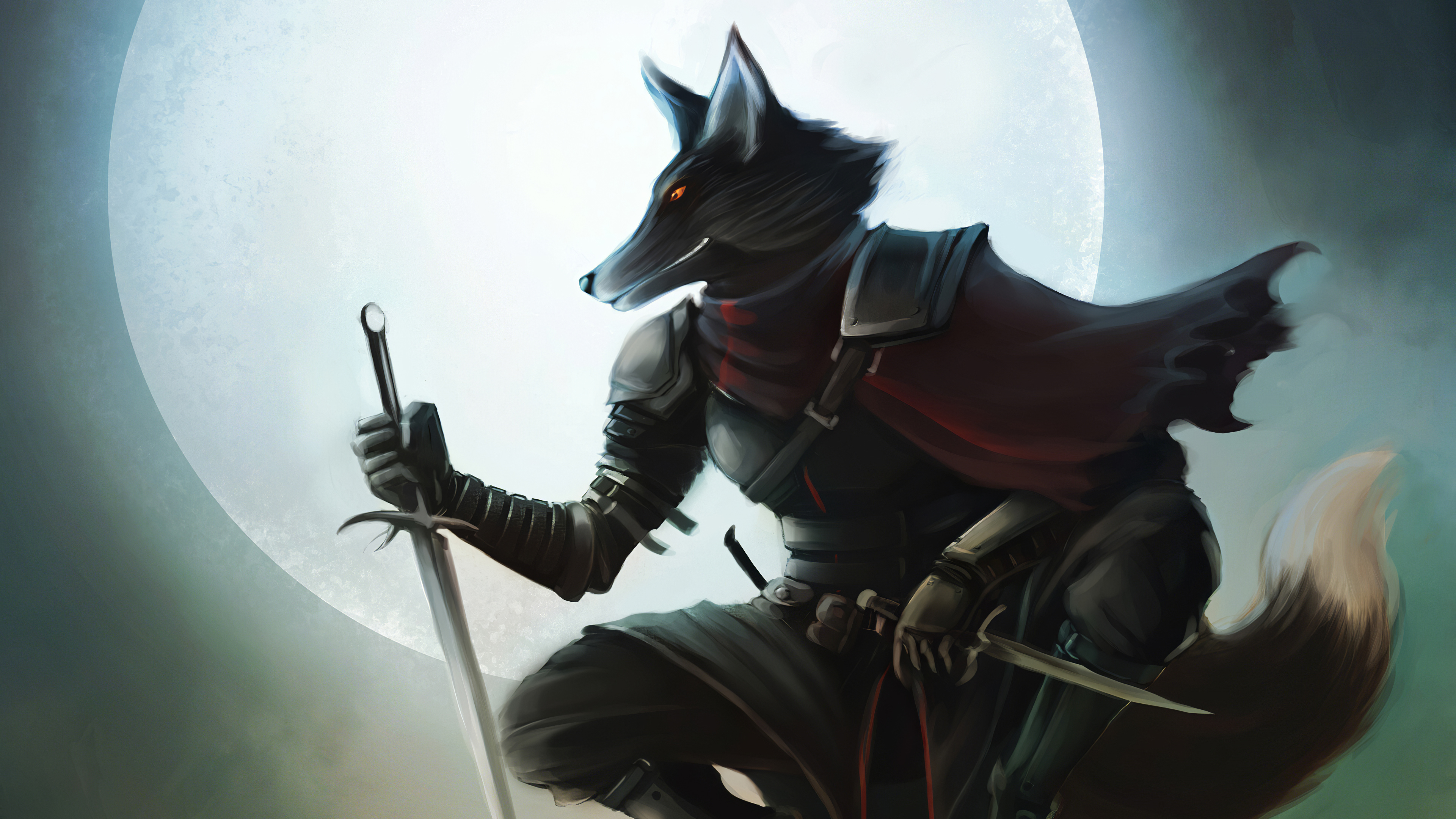 Download mobile wallpaper Fantasy, Moon, Warrior for free.