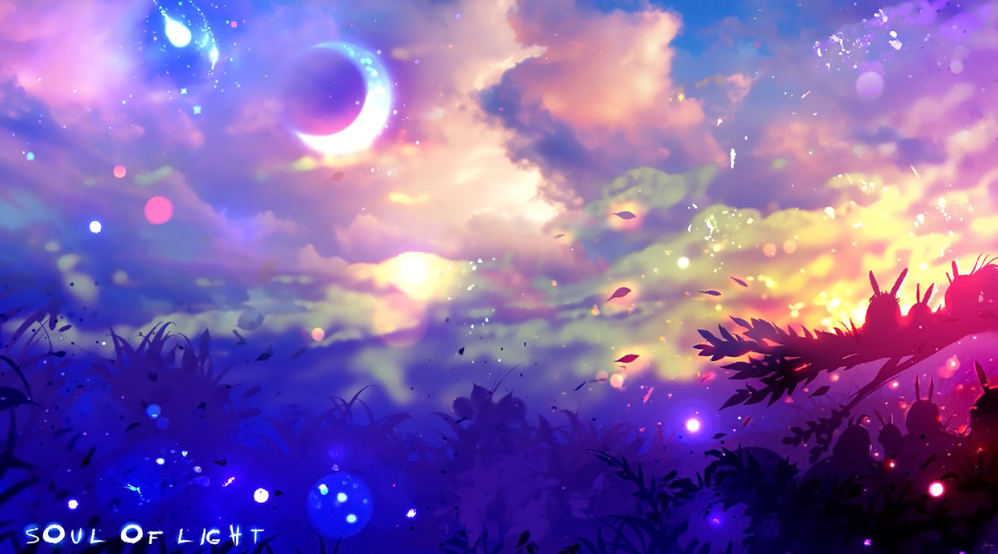 Download mobile wallpaper Landscape, Fantasy, Sky, Moon, Light, Cloud, Bunny for free.