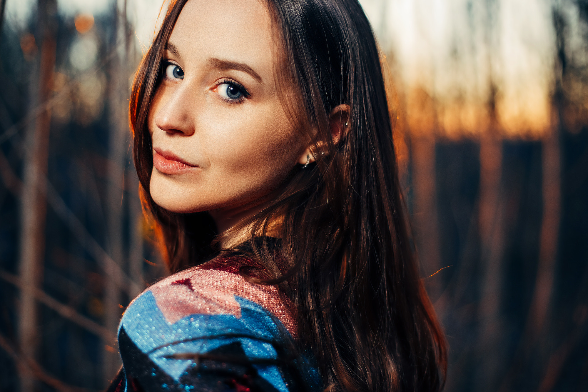 Download mobile wallpaper Face, Brunette, Model, Women, Blue Eyes, Depth Of Field for free.