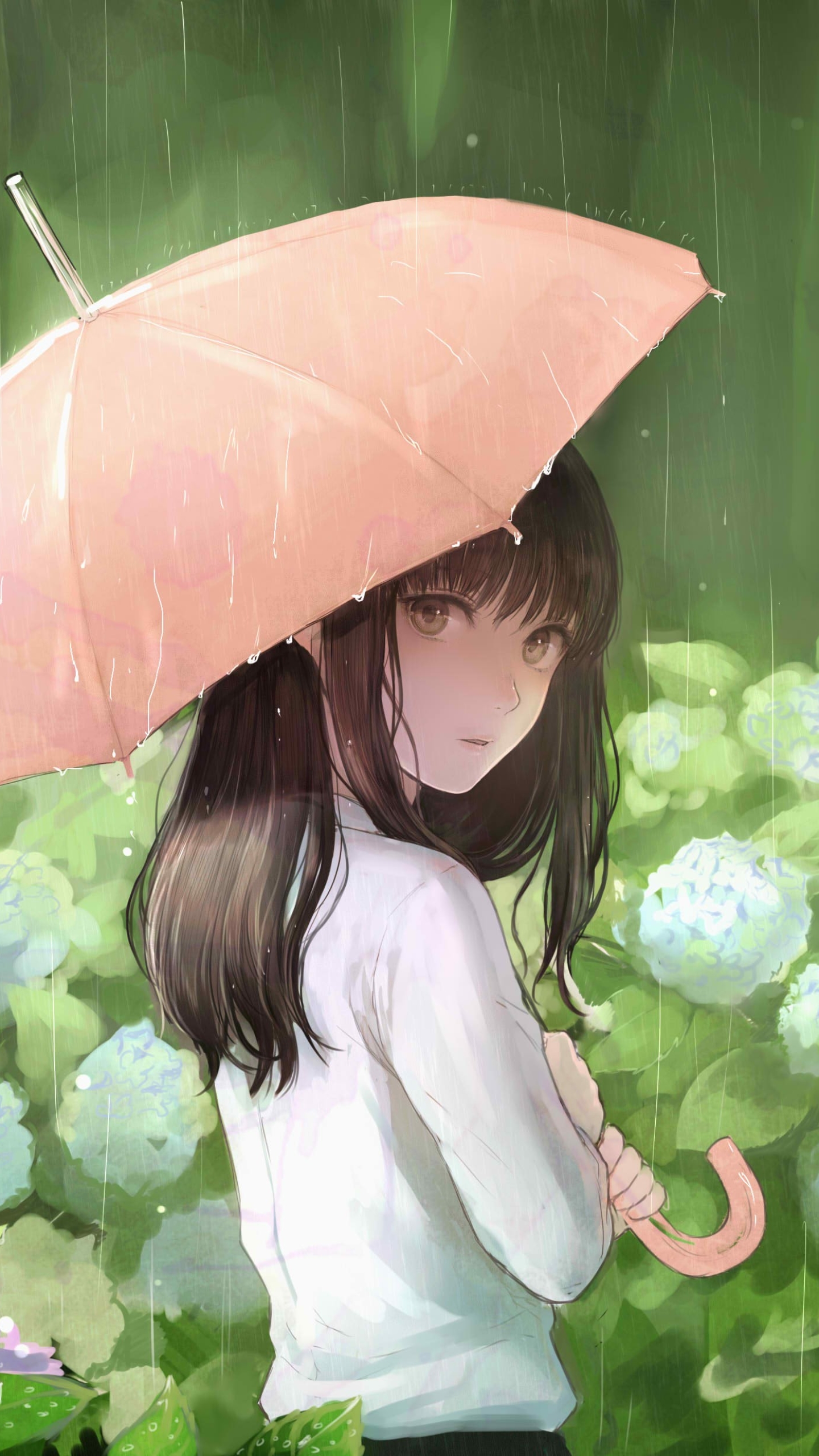 Handy-Wallpaper Mädchen, Regen, Regenschirm, Animes kostenlos herunterladen.