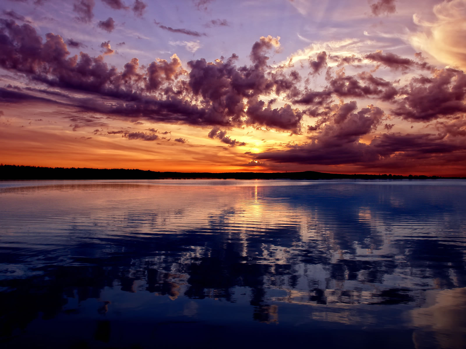 Download mobile wallpaper Clouds, Landscape, Rivers, Sunset for free.