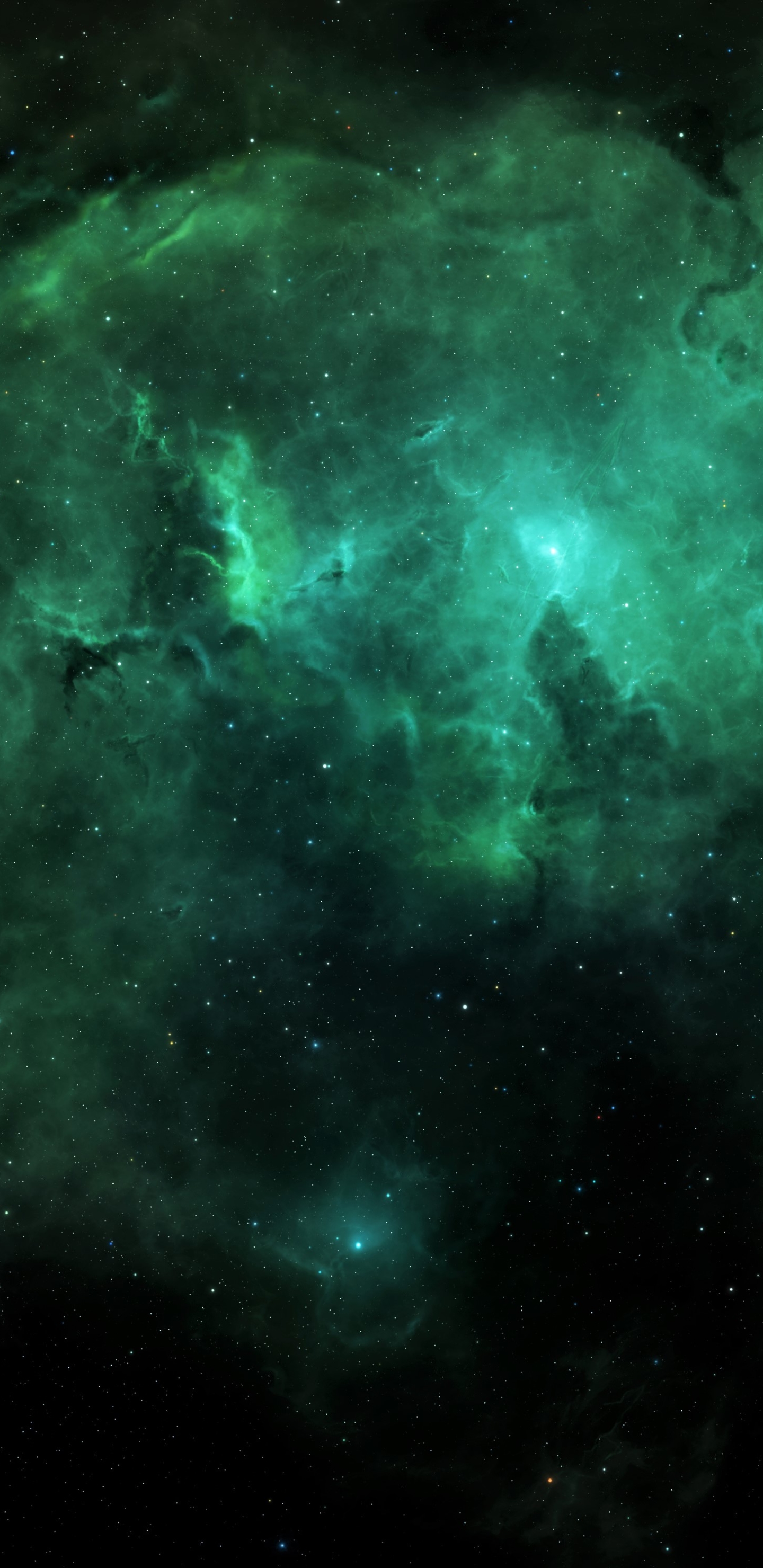Скачать картинку Космос, Звезды, Туманность, Зеленый, Пространство, Научная Фантастика в телефон бесплатно.