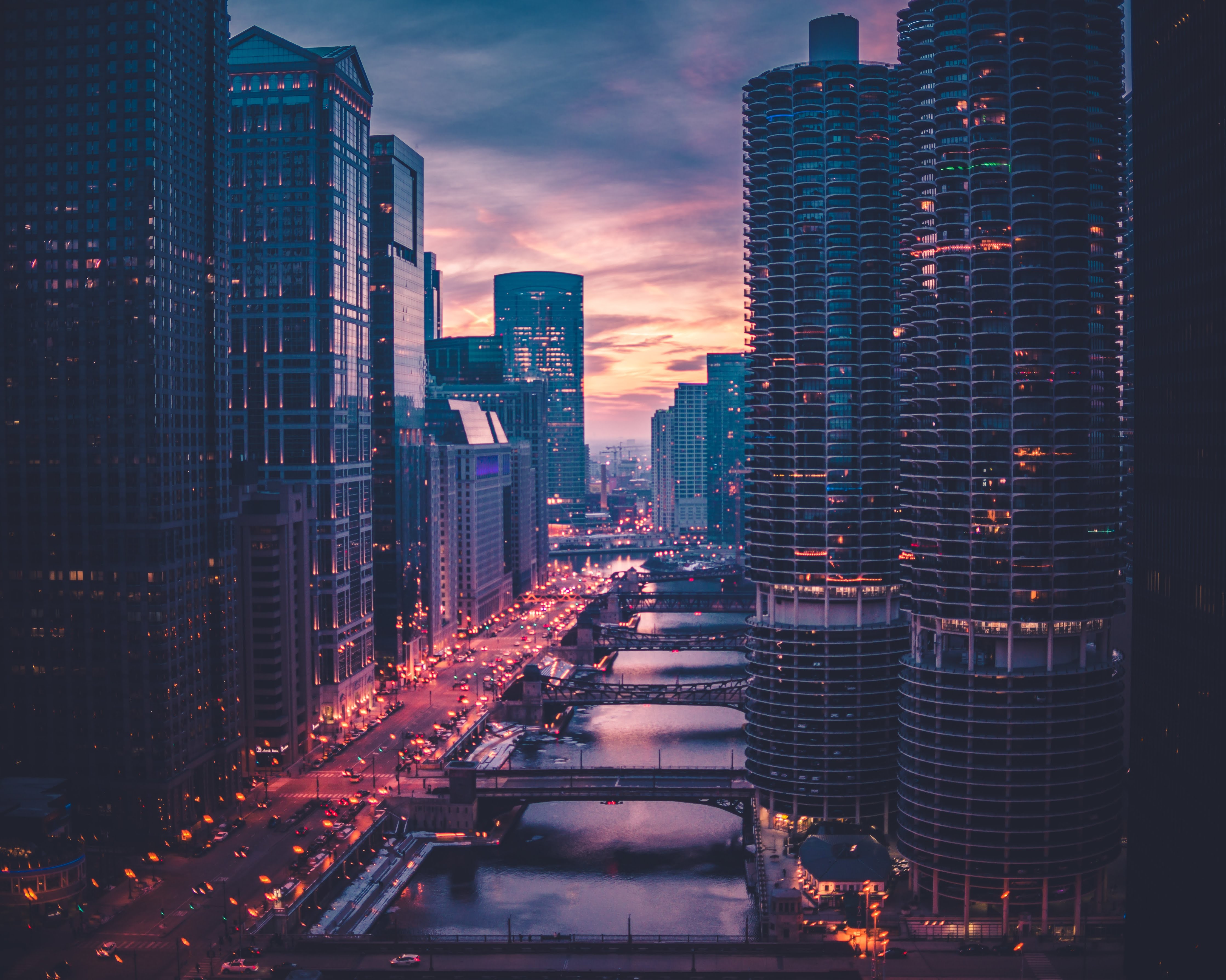 chicago, bridges, cities, skyscrapers, evening