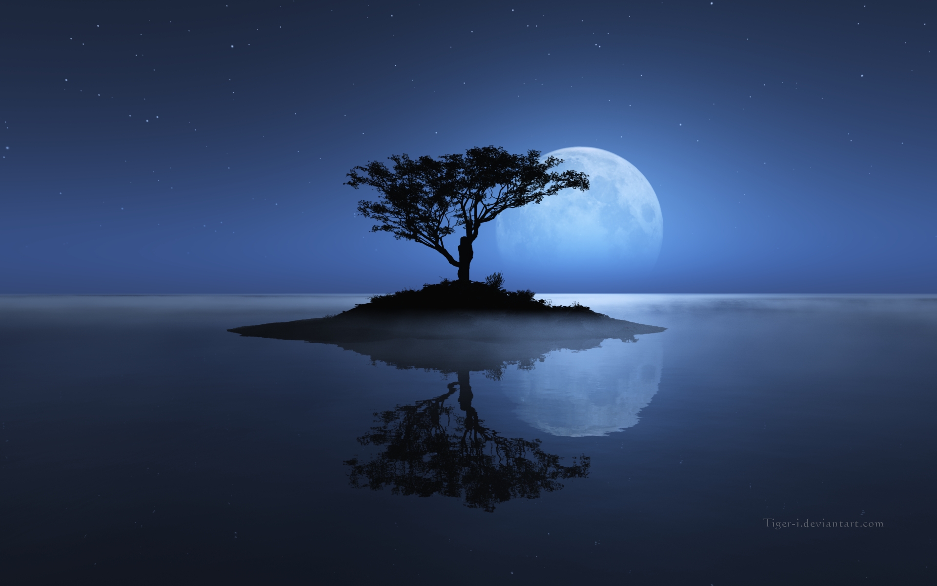 181906 завантажити картинку вода, дерево, дерева, ніч, острів, земля, місяць, рефлексія, зірки - шпалери і заставки безкоштовно