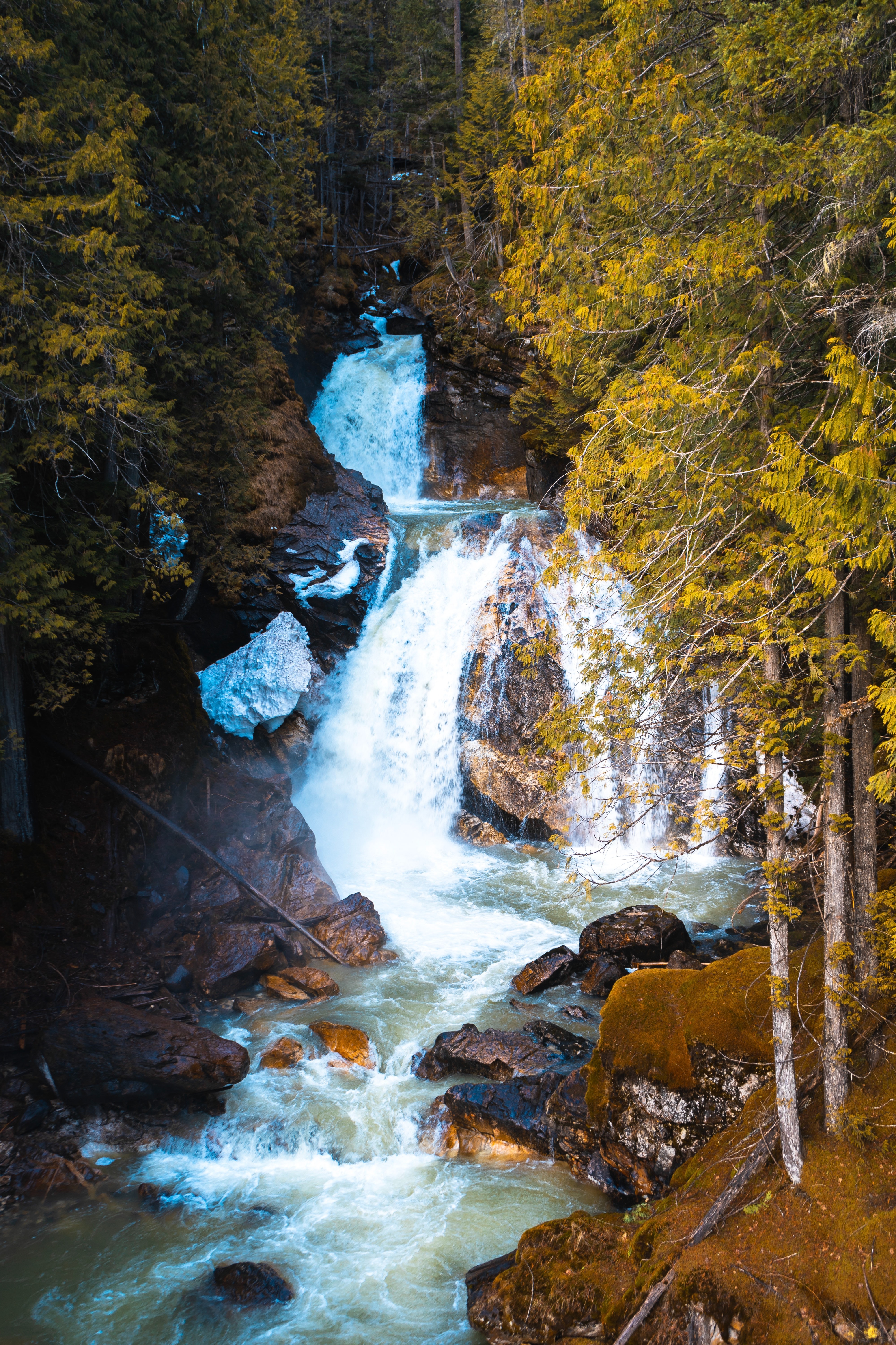 Download mobile wallpaper Rocks, Stream, Stones, Flow, Trees, Waterfall, Nature for free.