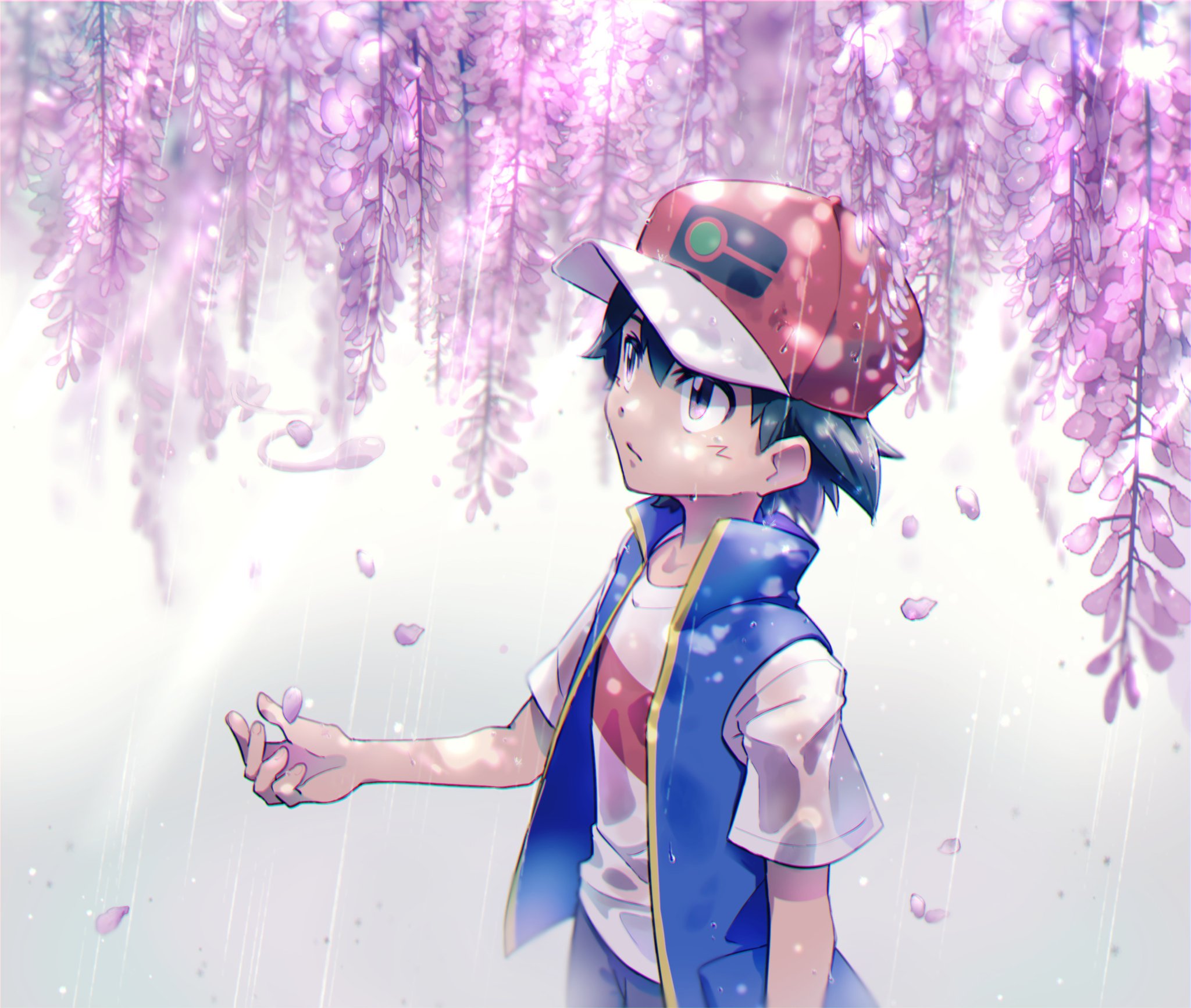 Download mobile wallpaper Anime, Cap, Pokémon, Cherry Blossom, Black Hair, Ash Ketchum for free.