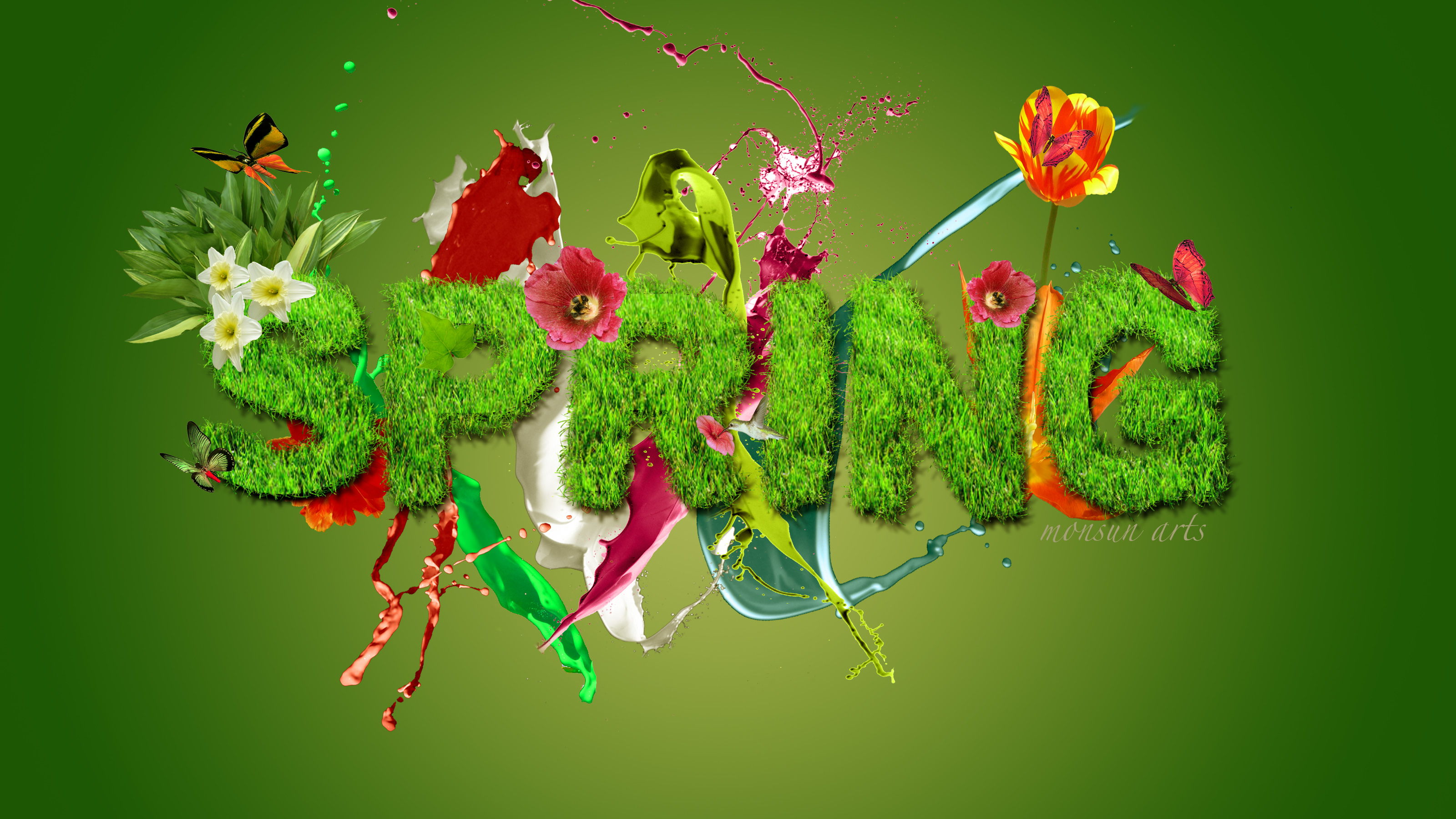 Free download wallpaper Grass, Flower, Spring, Artistic on your PC desktop