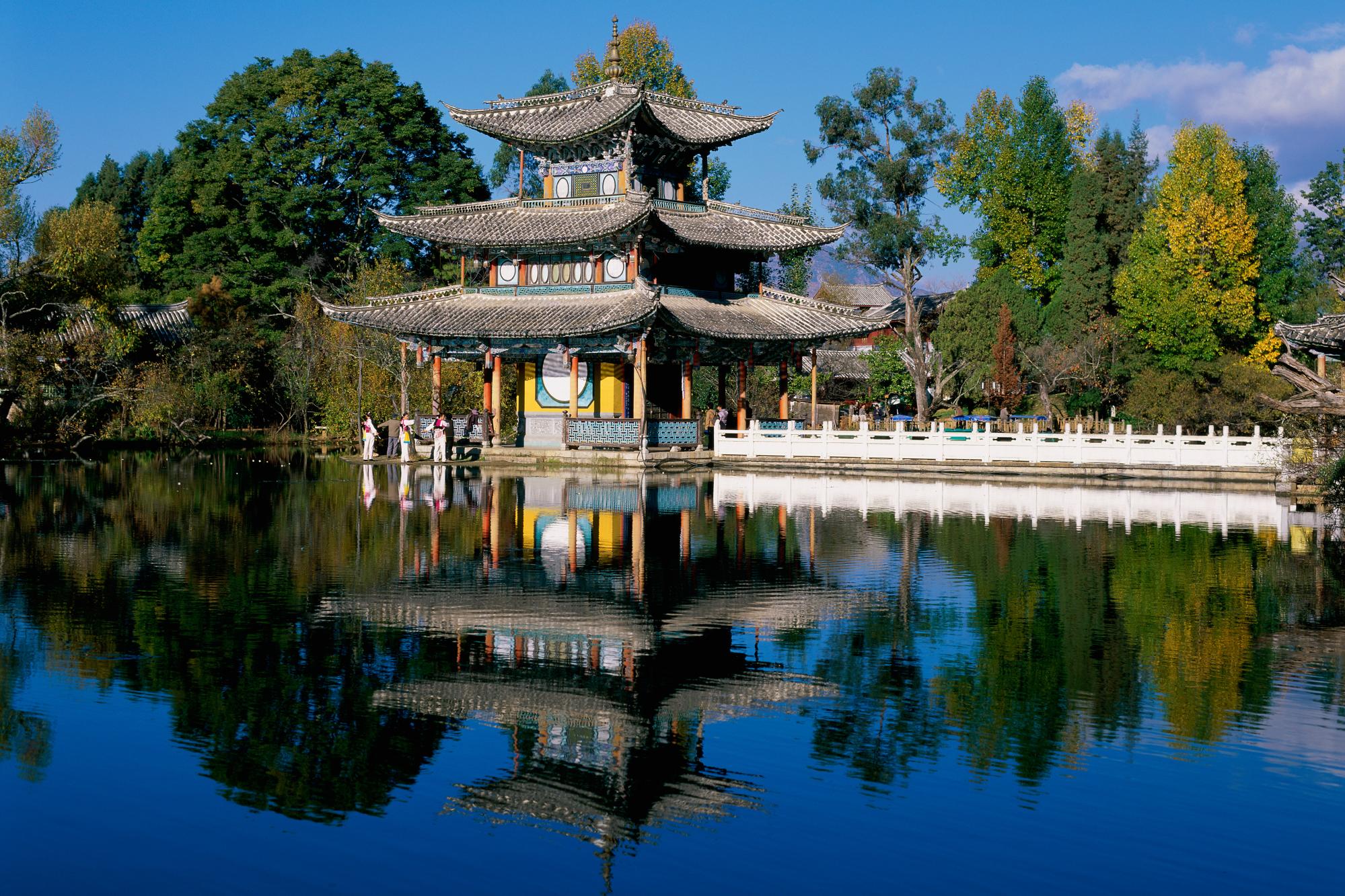 Free download wallpaper Lake, Reflection, Temple, China, Photography on your PC desktop