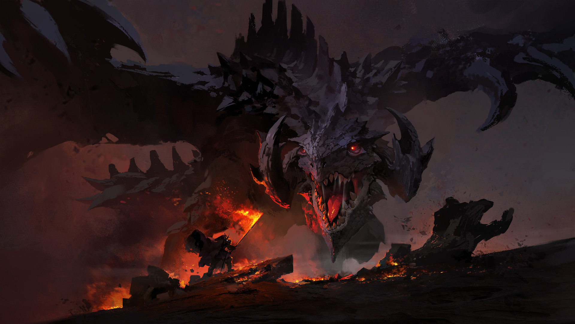Free download wallpaper Fantasy, Fire, Dragon, Horns, Battle, Wyvern on your PC desktop