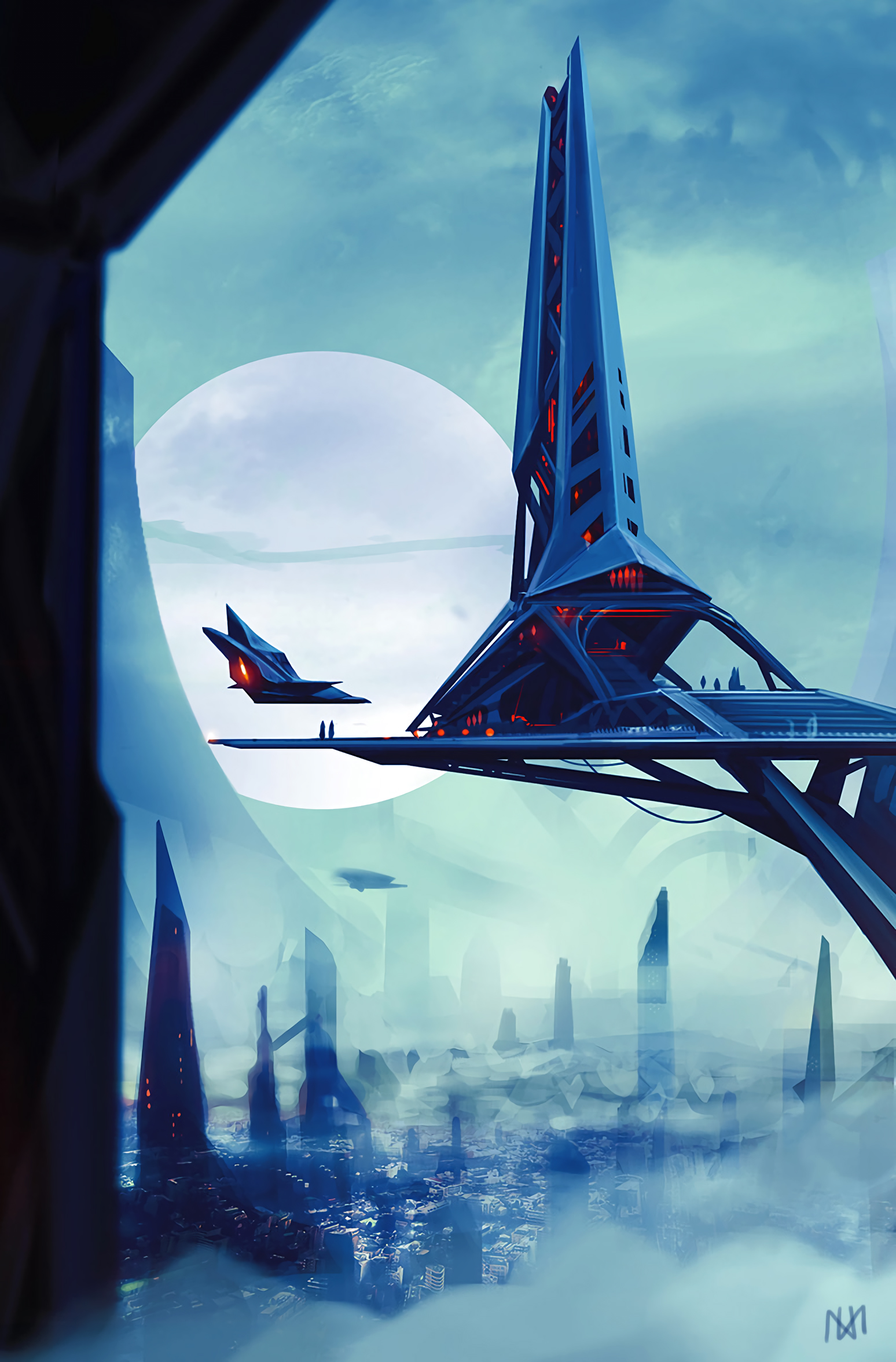 android sci fi, future, art, city, space station
