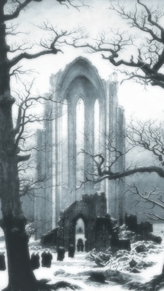 Download mobile wallpaper Winter, Fantasy, Snow, Dark, Tree, Ruin, Cemetery, Graveyard for free.