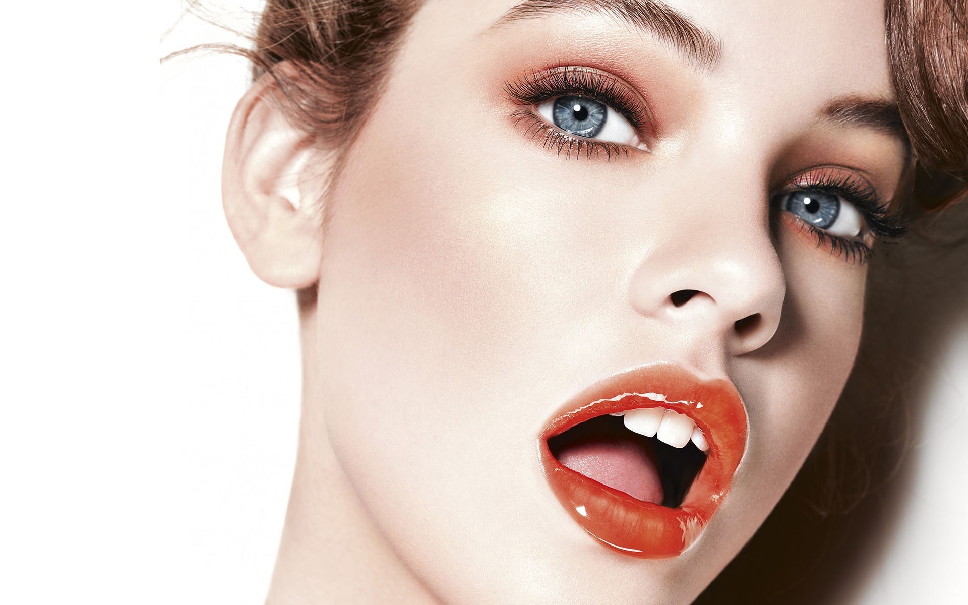 Free download wallpaper Face, Model, Women, Makeup, Blue Eyes, Lipstick on your PC desktop