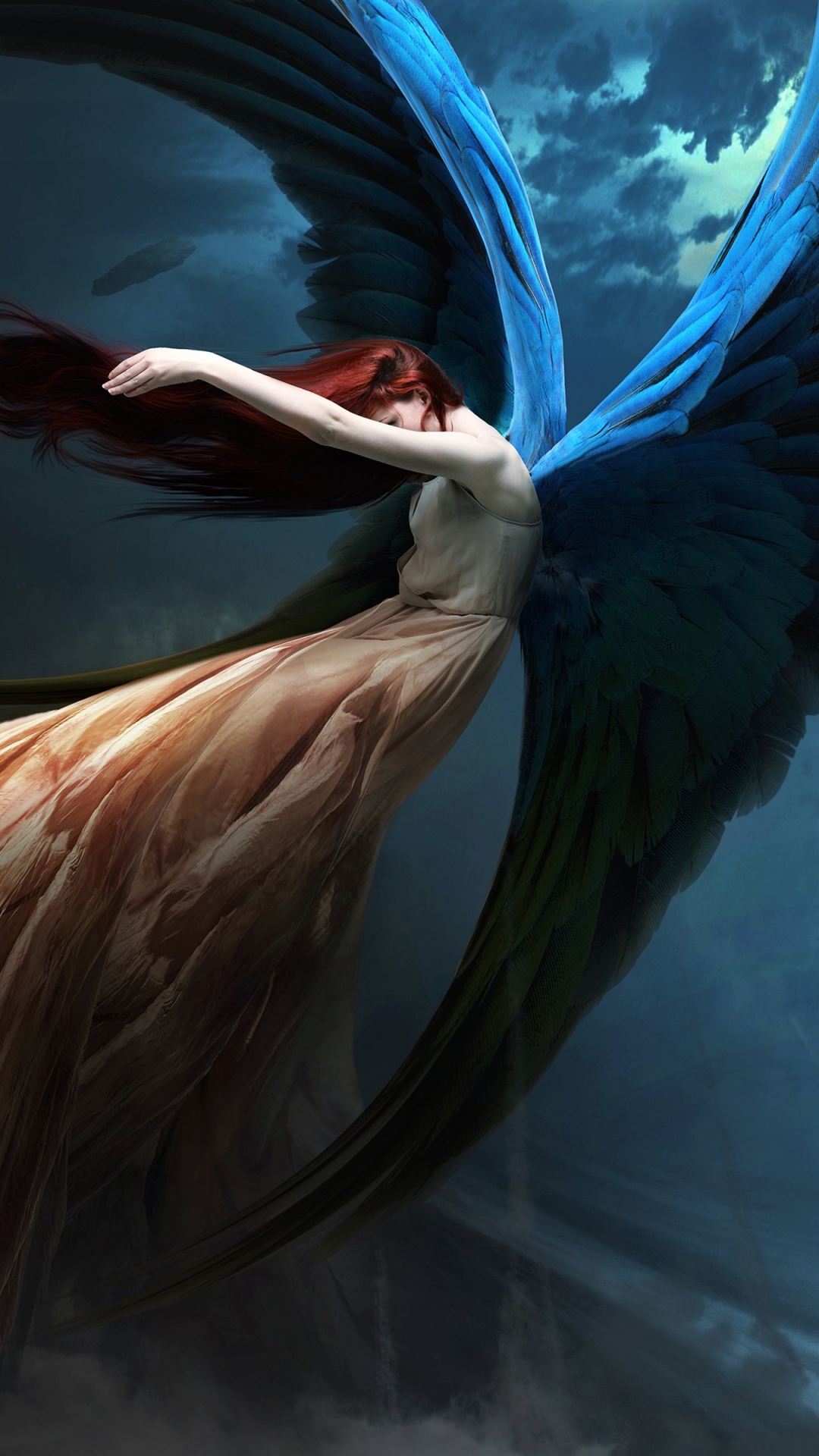 Download mobile wallpaper Fantasy, Redhead, Wings, Angel, Cloud, Dress for free.