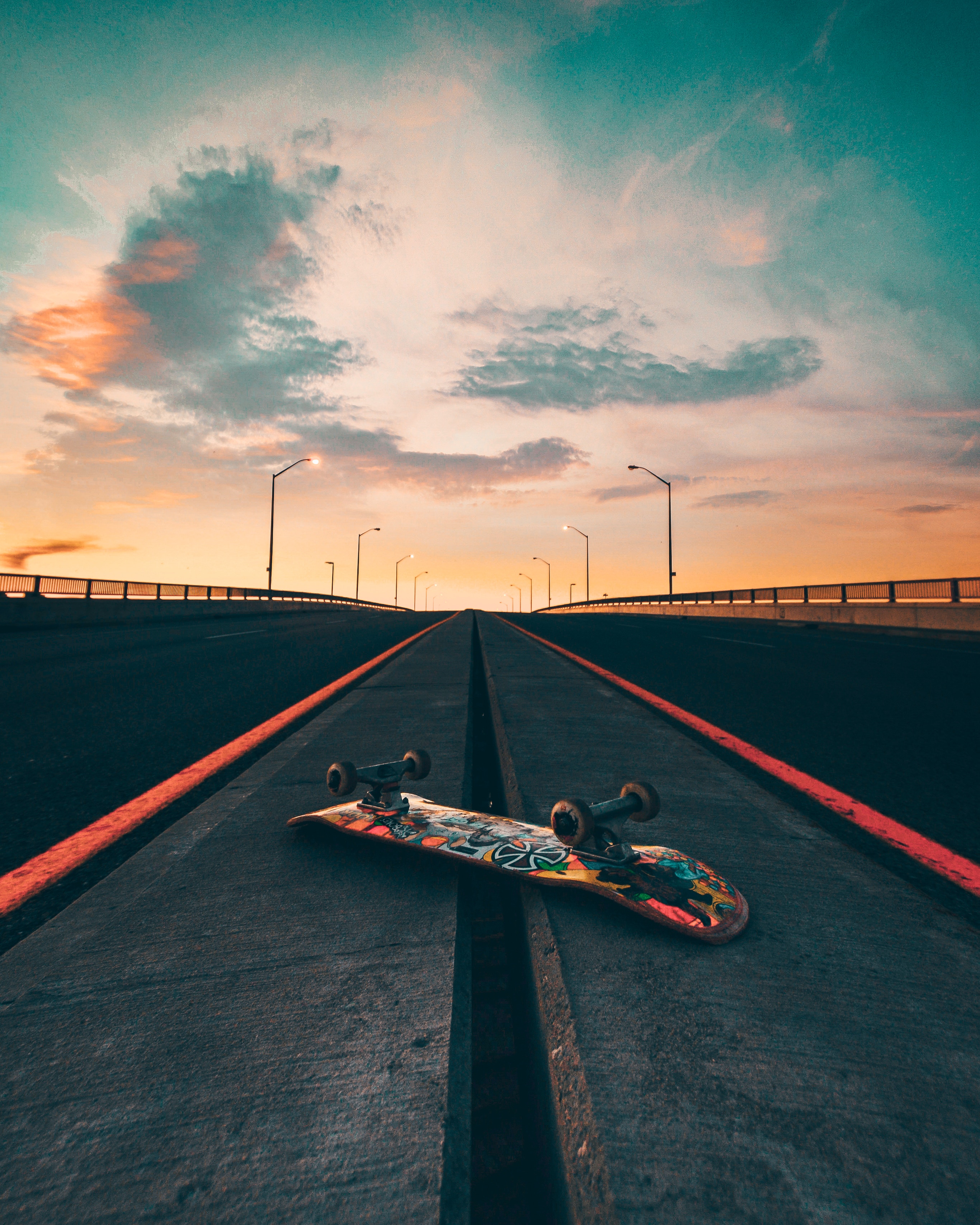 skateboard, sports, sky, markup, road